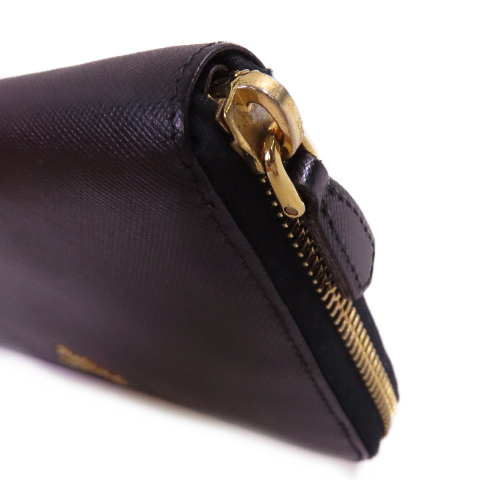 PRADA Saffiano皮革Zip Around Long Wallet金扣拉鏈長錢包啡色