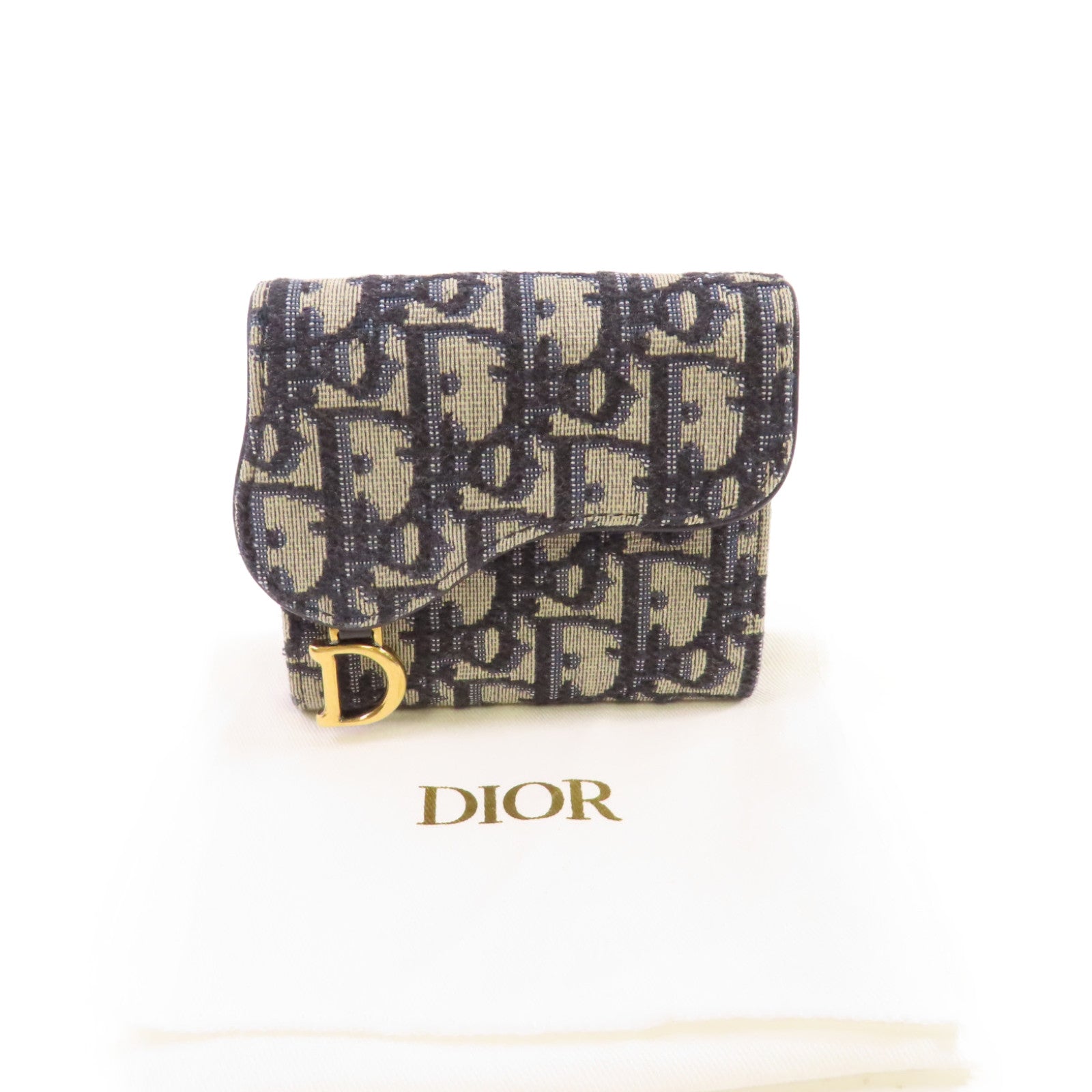 Dior Oblique帆布Mini Wallet金扣短錢包藍色