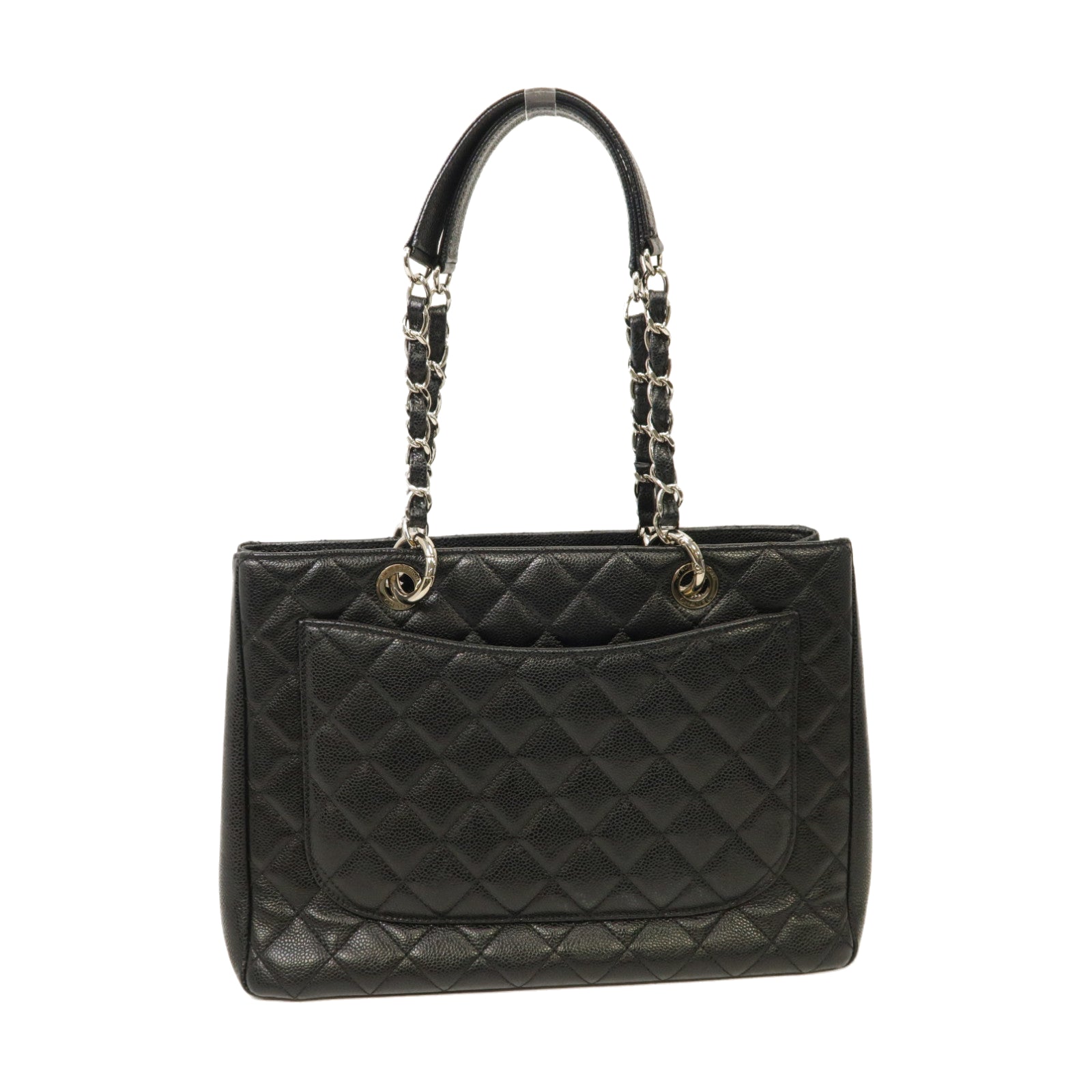 CHANEL 菱格牛皮皮革Grand Shopping Tote Bag銀扣手挽袋黑色