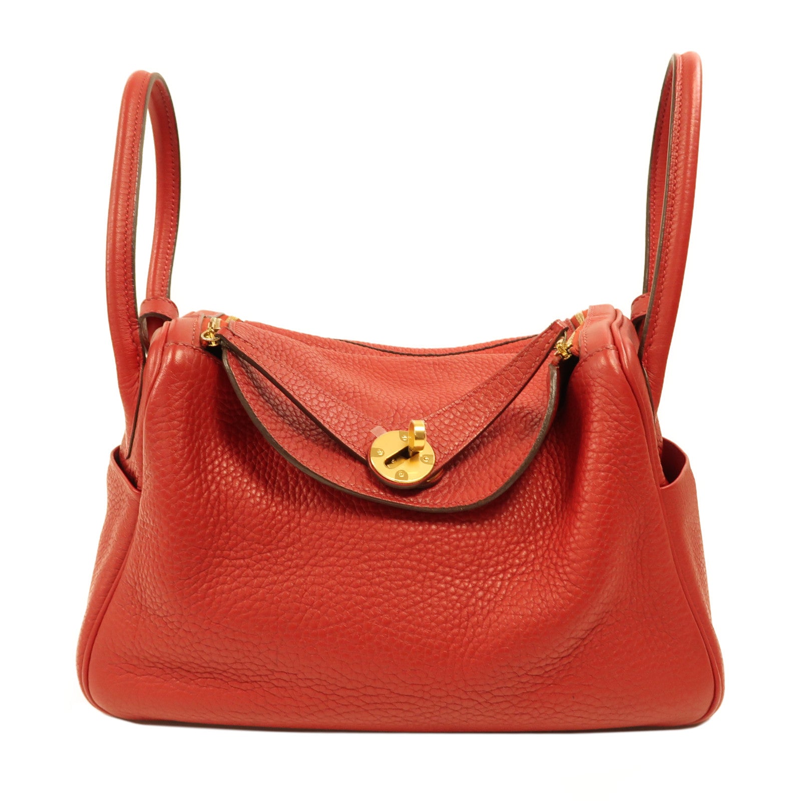 HERMES Clemence皮革Lindy 26金扣手挽肩背兩用袋紅色