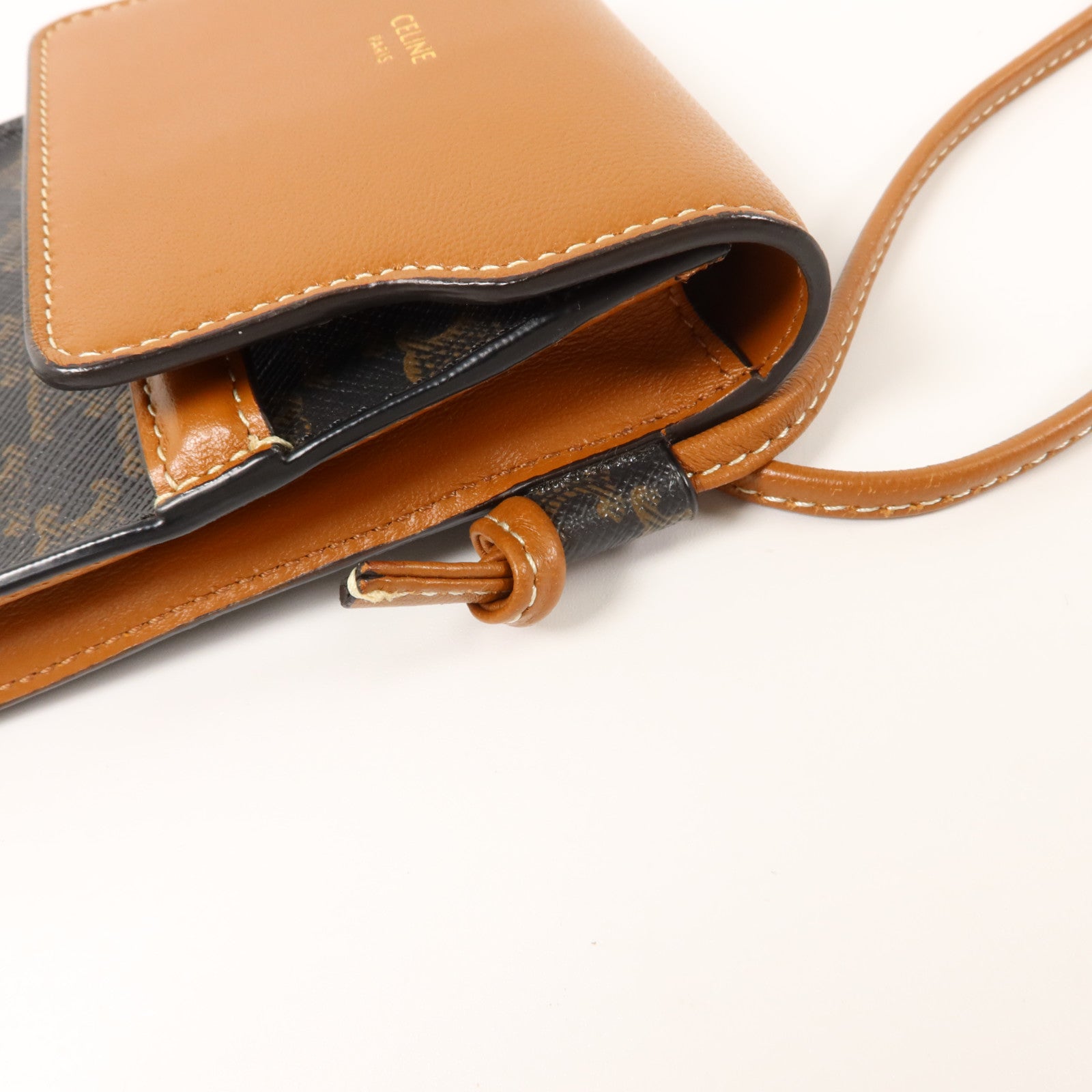 CELINE 塗層帆布/羊皮皮革Triomphe Phone Case電話肩背袋