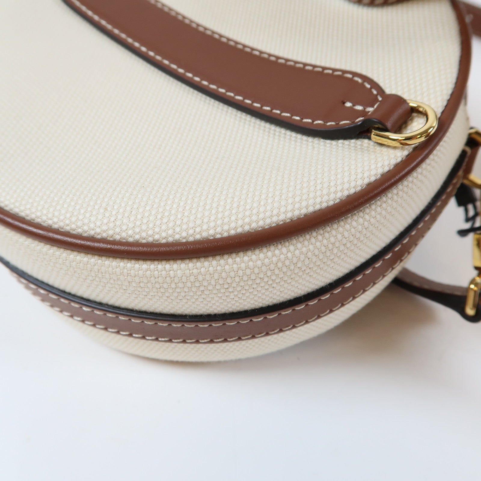 BURBERRY 牛皮皮革/帆布Louise Bag金扣肩背袋米色/啡色