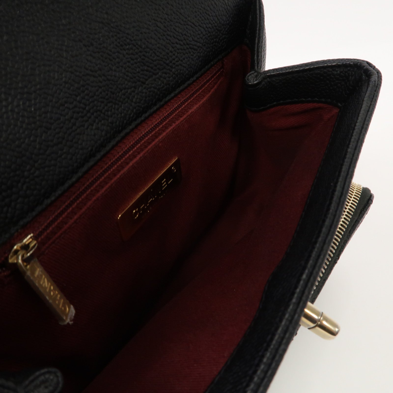 CHANEL 菱格Caviar皮革Chain Shoulder Bag金扣鏈帶肩背袋黑色