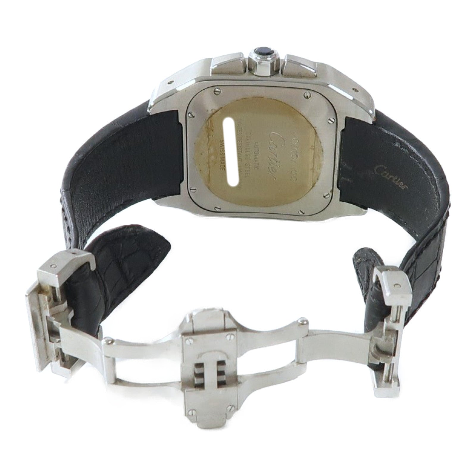 CARTIER Santos 100 XL不鏽鋼/皮革帶手錶自動機芯米色
