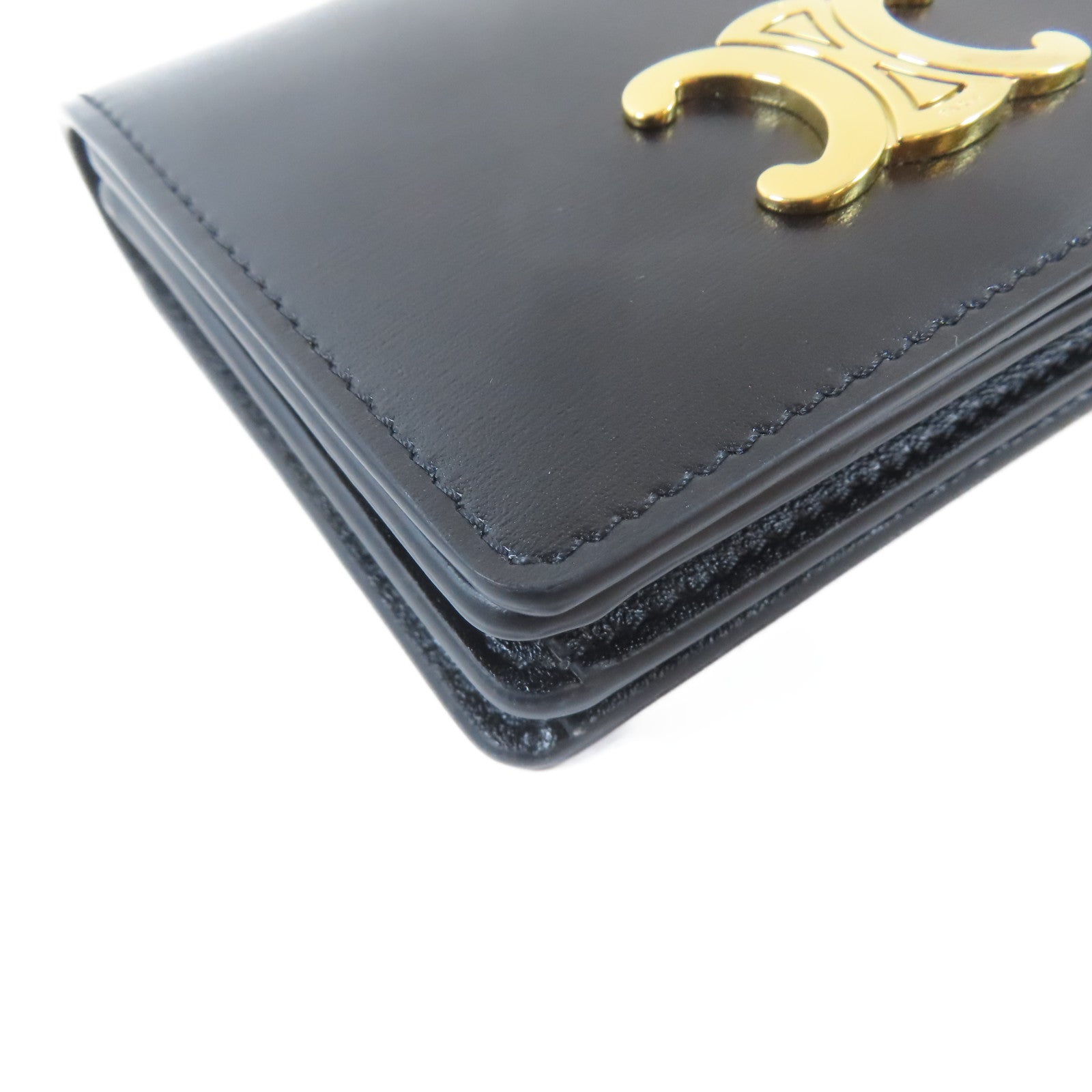 CELINE 牛皮皮革Triomphe Card Case金扣卡片套黑色