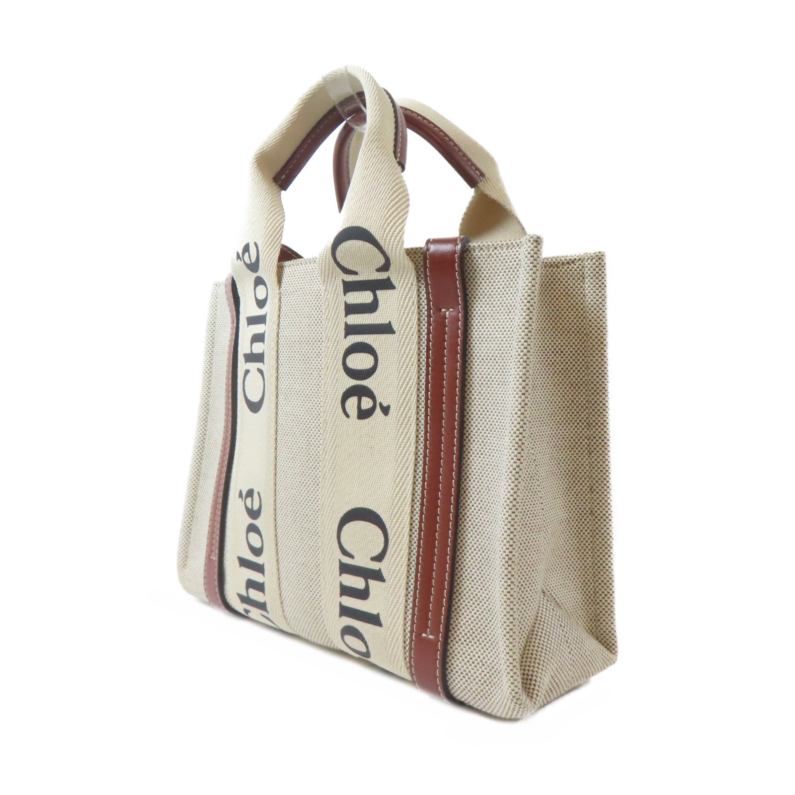 Chloe 帆布Woody Tote Bag銀扣手挽肩背兩用袋米色/啡色