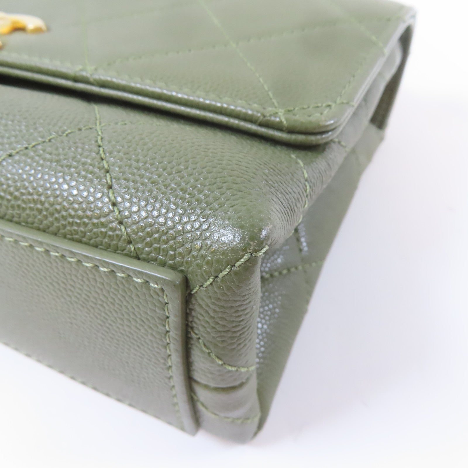 CHANEL 【激減優惠】菱格牛皮皮革21B Flap Bag金扣鏈帶手挽肩背兩用袋綠色