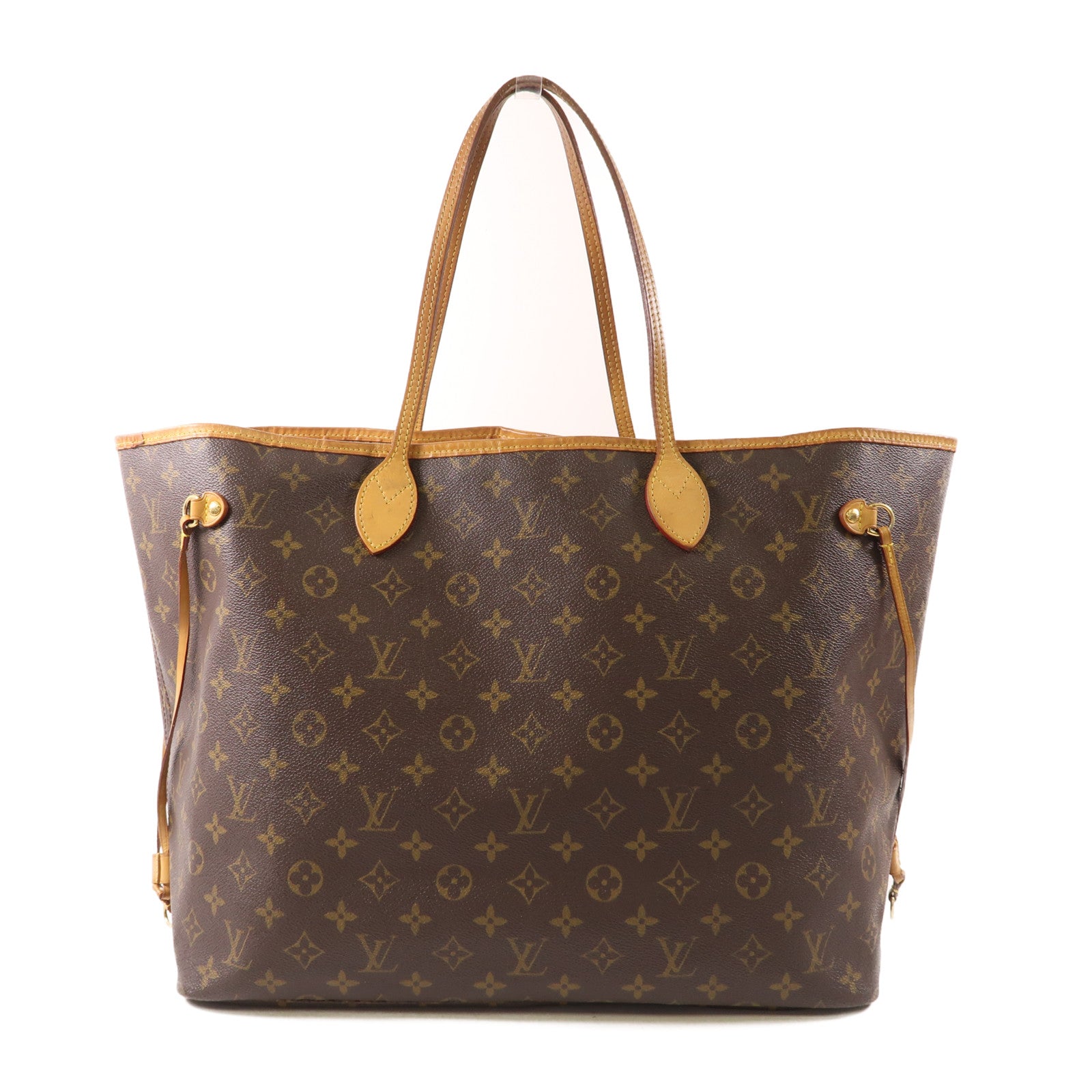 LOUIS VUITTON Monogram Neverfull GM金扣手挽袋棕色