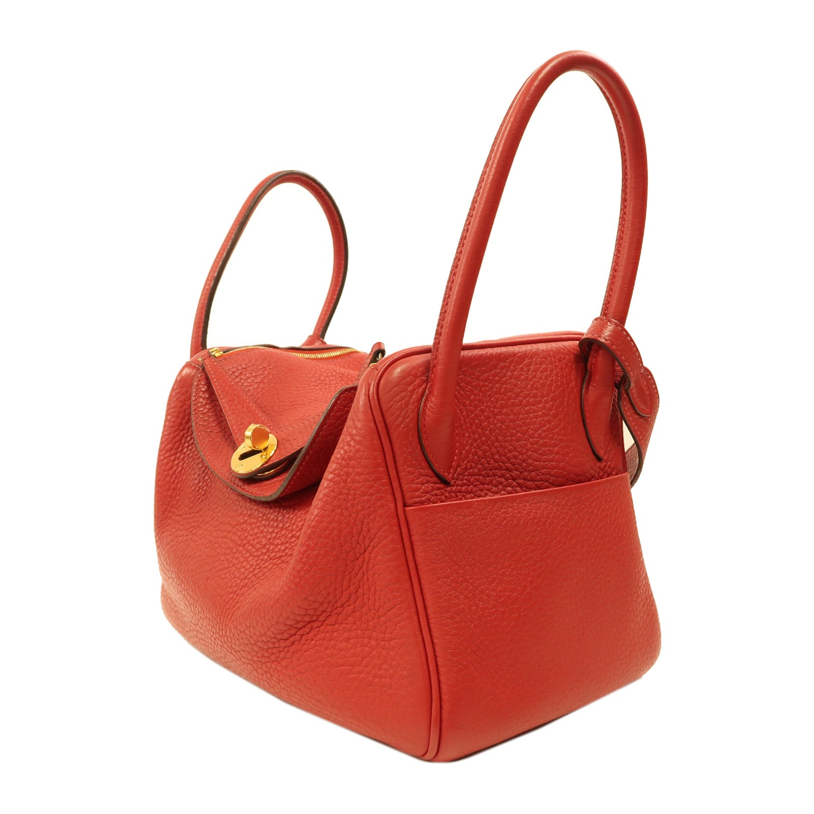 HERMES Clemence皮革Lindy 26金扣手挽肩背兩用袋紅色