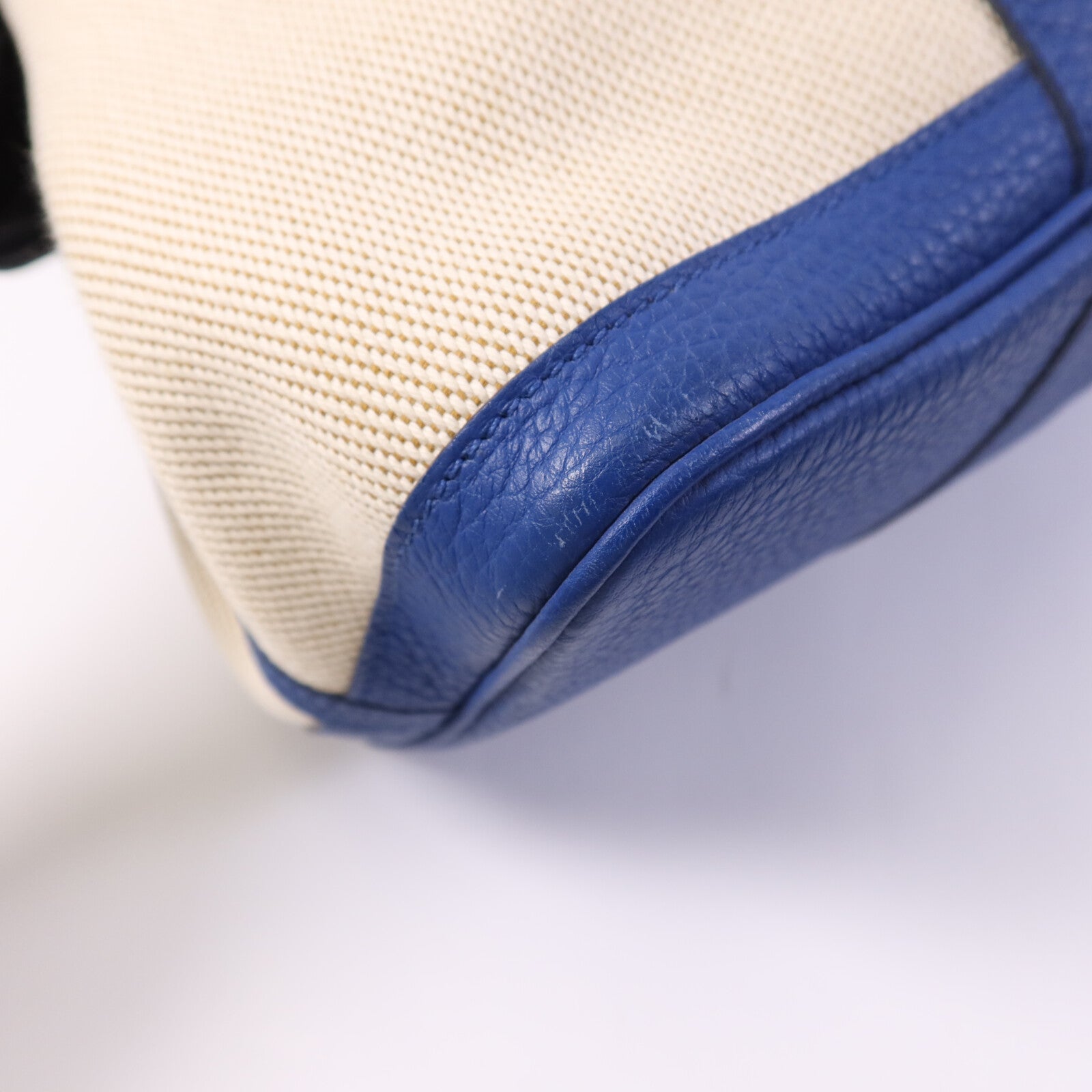 HERMES 帆布/皮革Garden Party PM銀扣手挽袋Bleu France