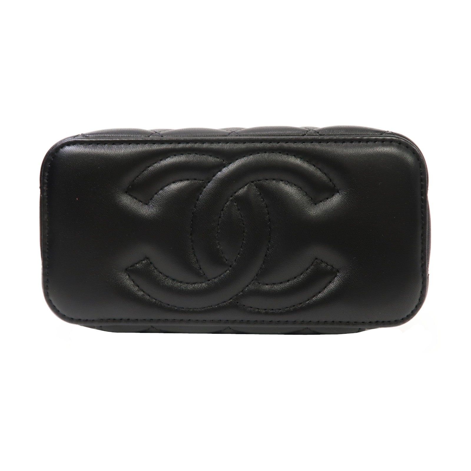 CHANEL 菱格羊皮皮革Small Vanity Case金扣手挽肩背兩用袋黑色