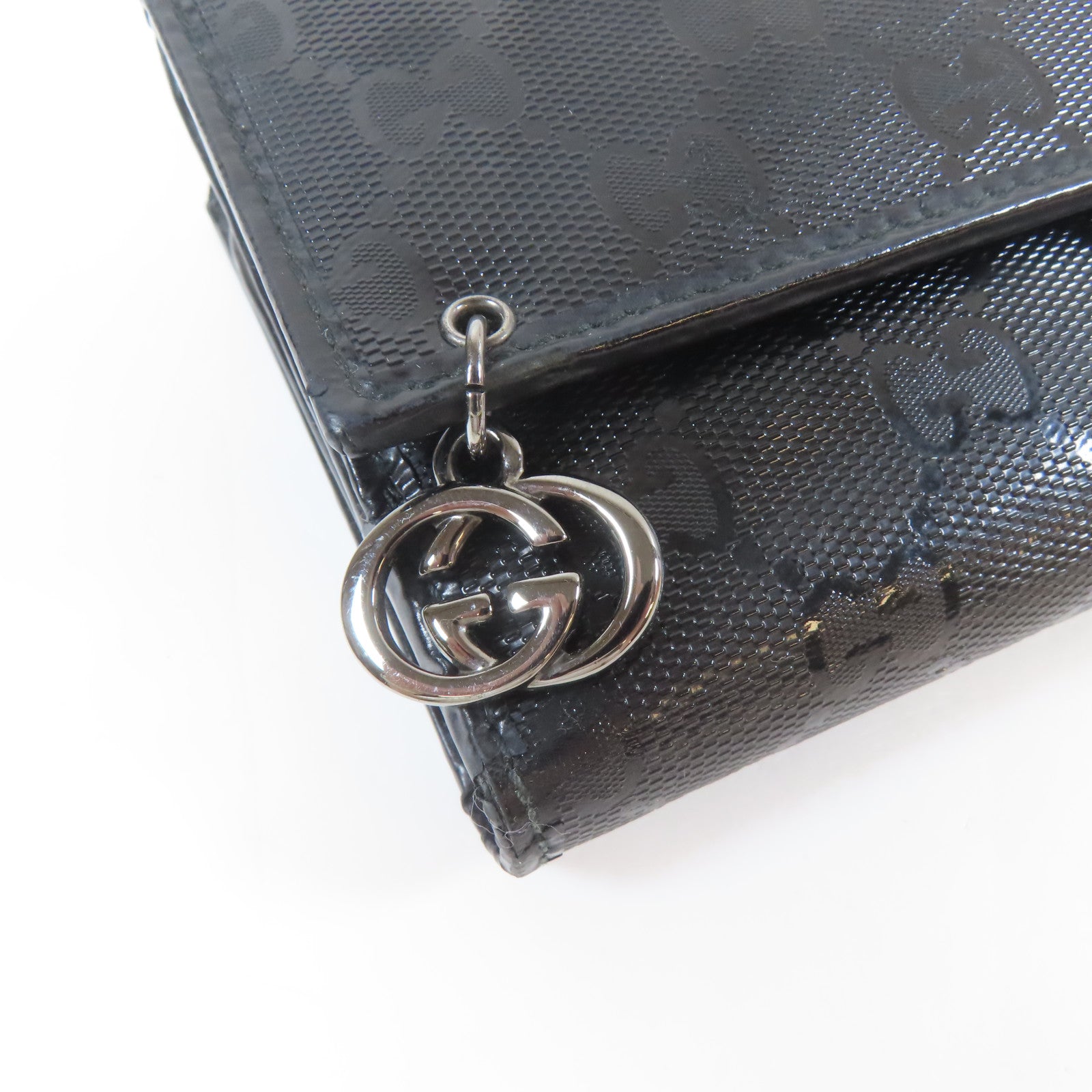 GUCCI 塗層帆布Long Bifold Wallet銀扣長錢包黑色