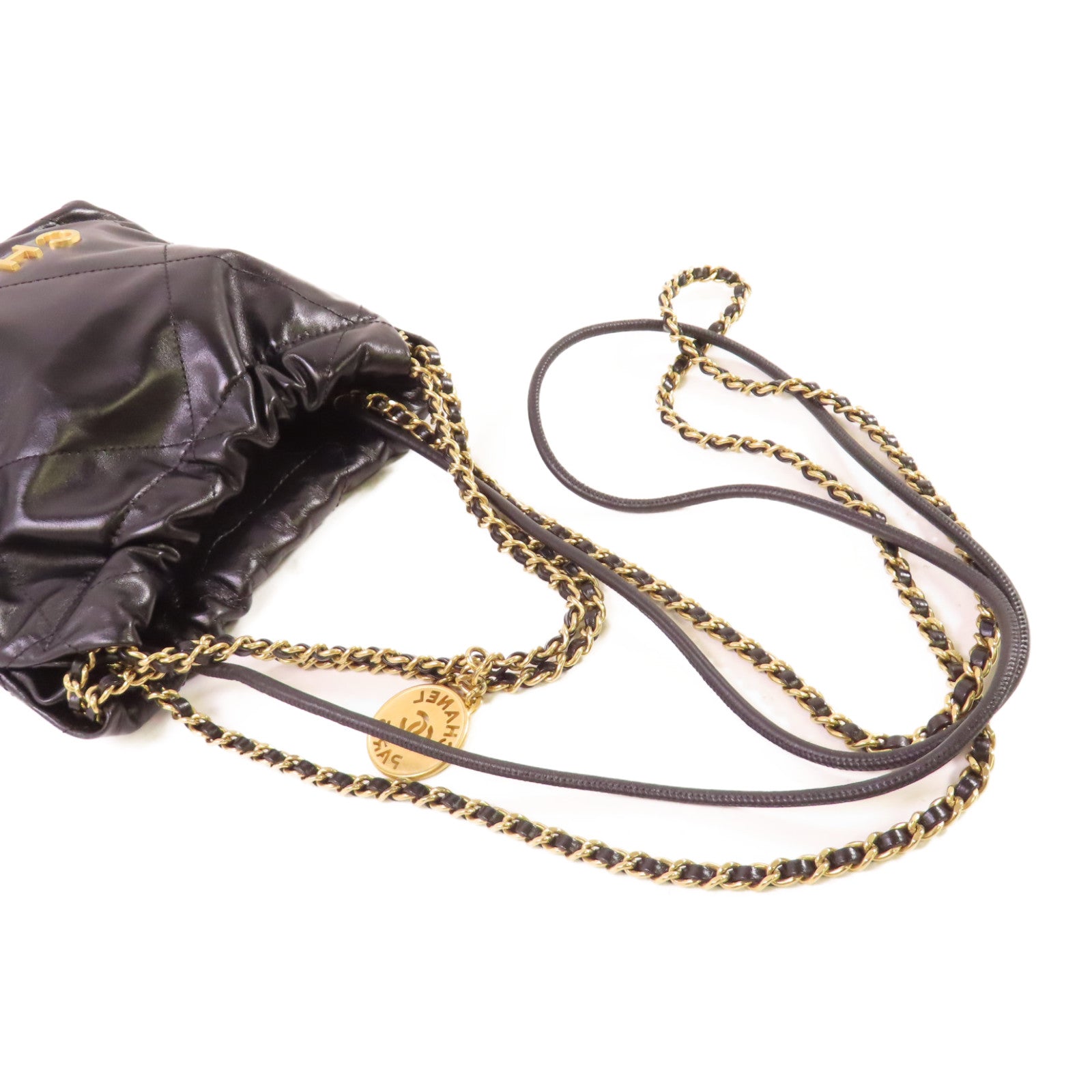 CHANEL 菱格牛皮皮革Chanel 22 Mini 2Way Chain Shoulder Bag金扣手挽肩背兩用袋黑色