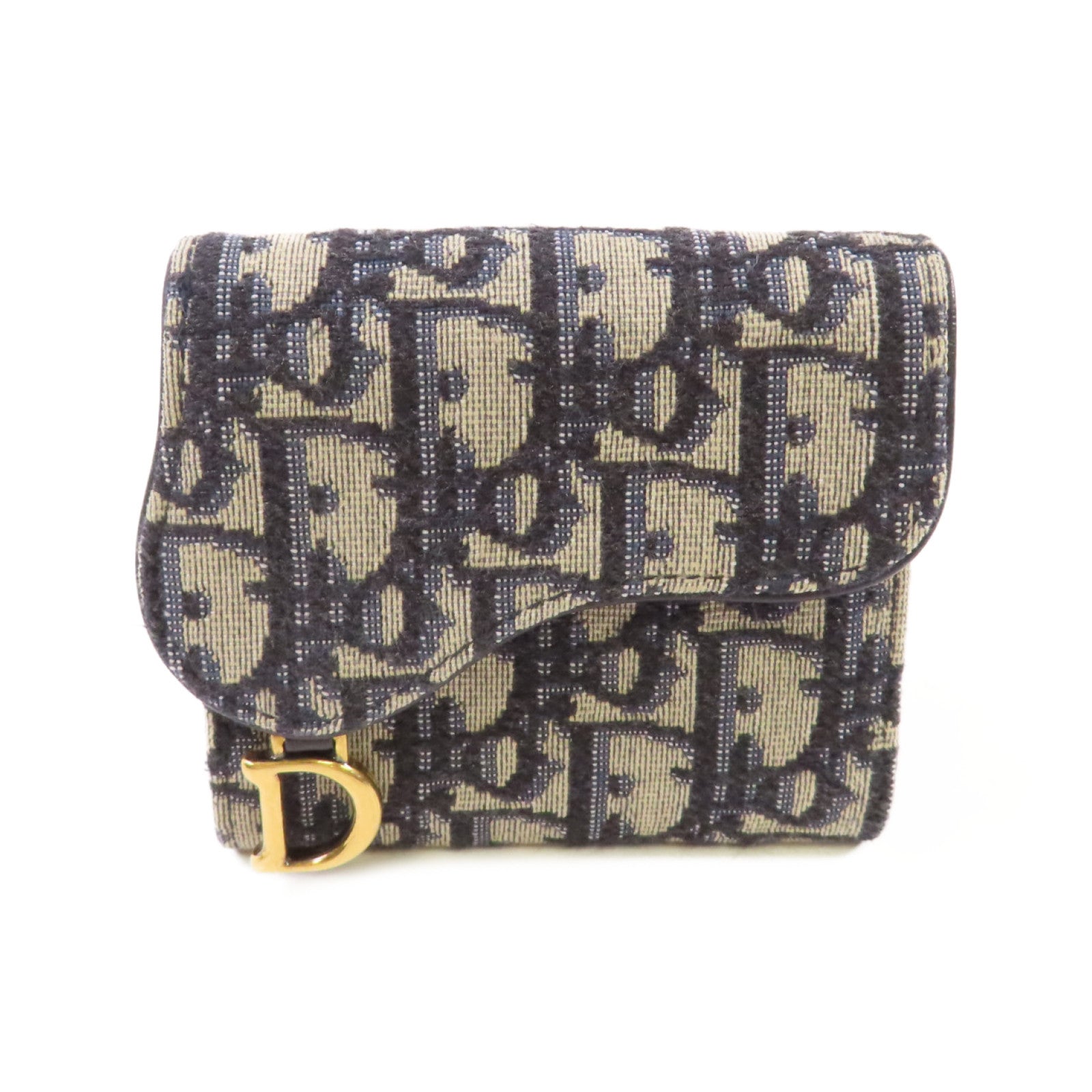 Dior Oblique帆布Mini Wallet金扣短錢包藍色