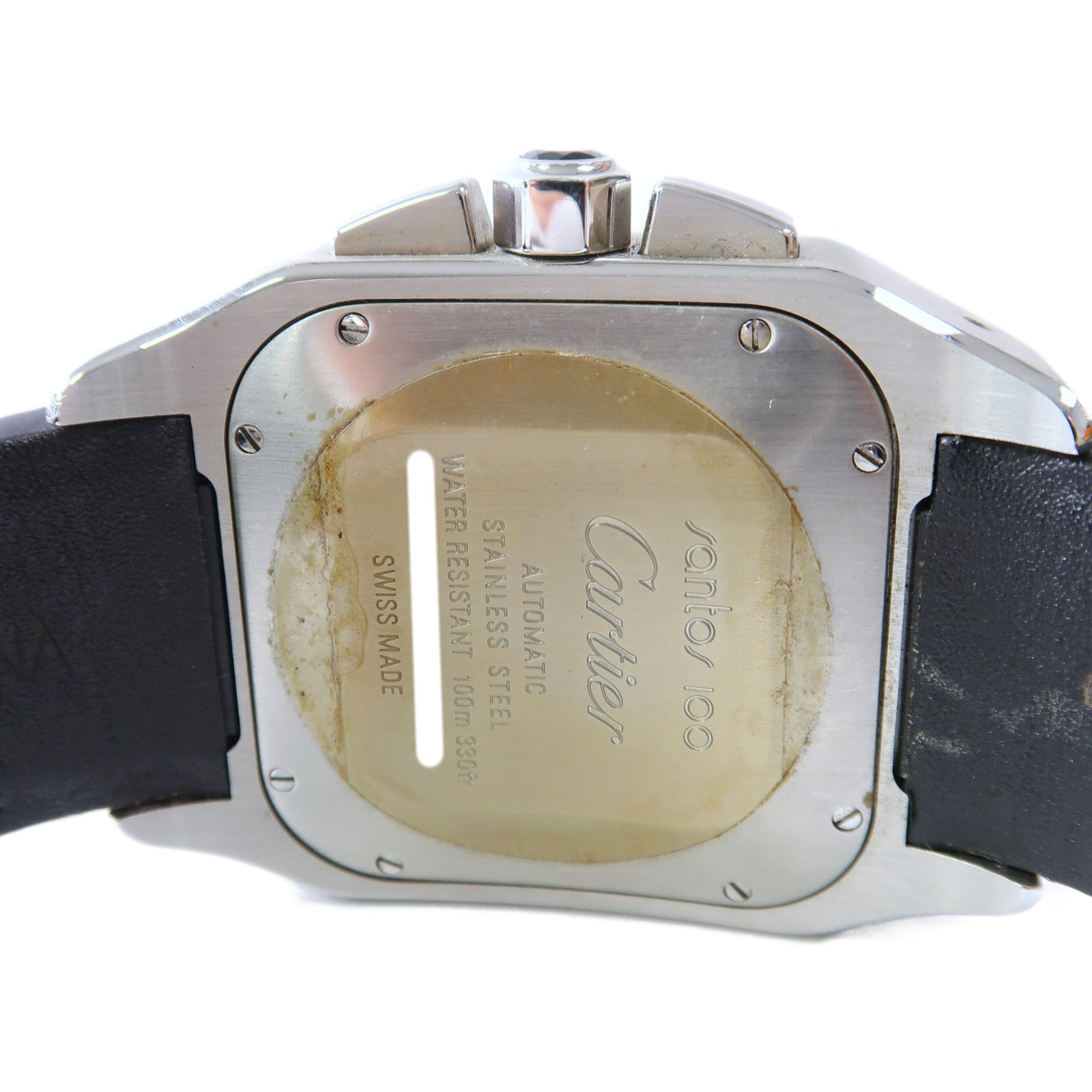CARTIER Santos 100 XL不鏽鋼/皮革帶手錶自動機芯米色