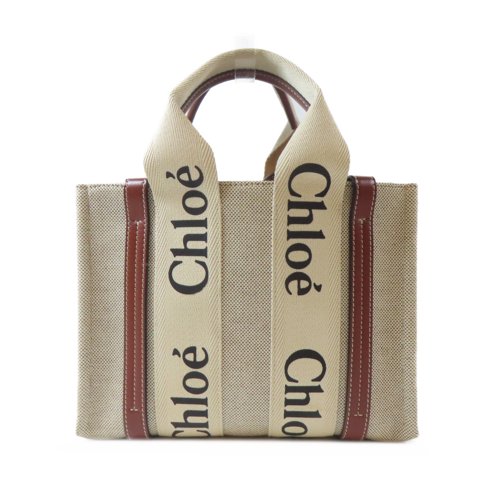 Chloe 帆布Woody Tote Bag銀扣手挽肩背兩用袋米色/啡色