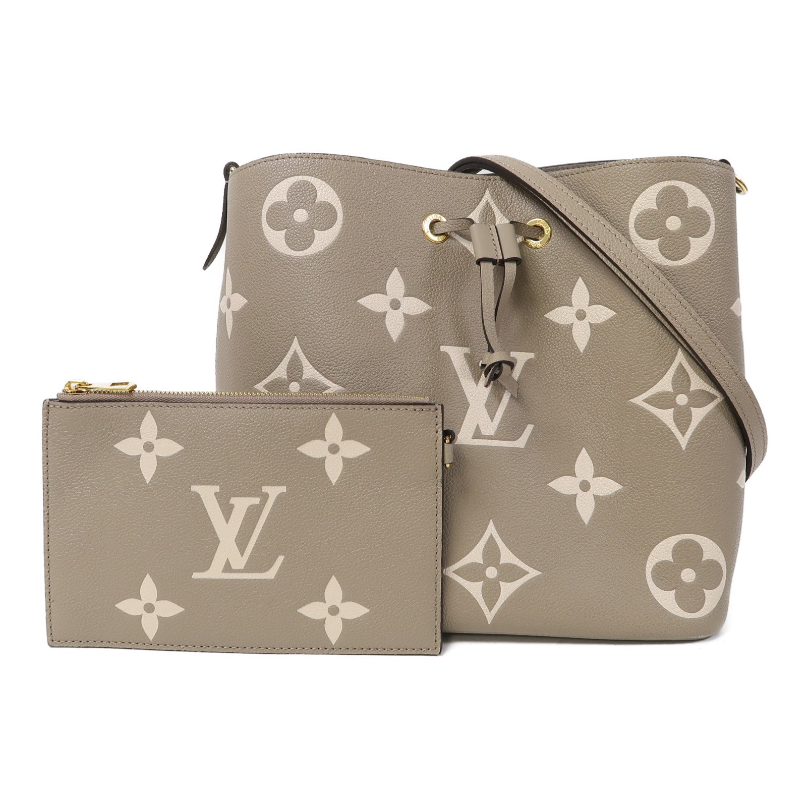 LOUIS VUITTON Monogram Empreinte Neo Noe MM金扣肩背袋卡其色