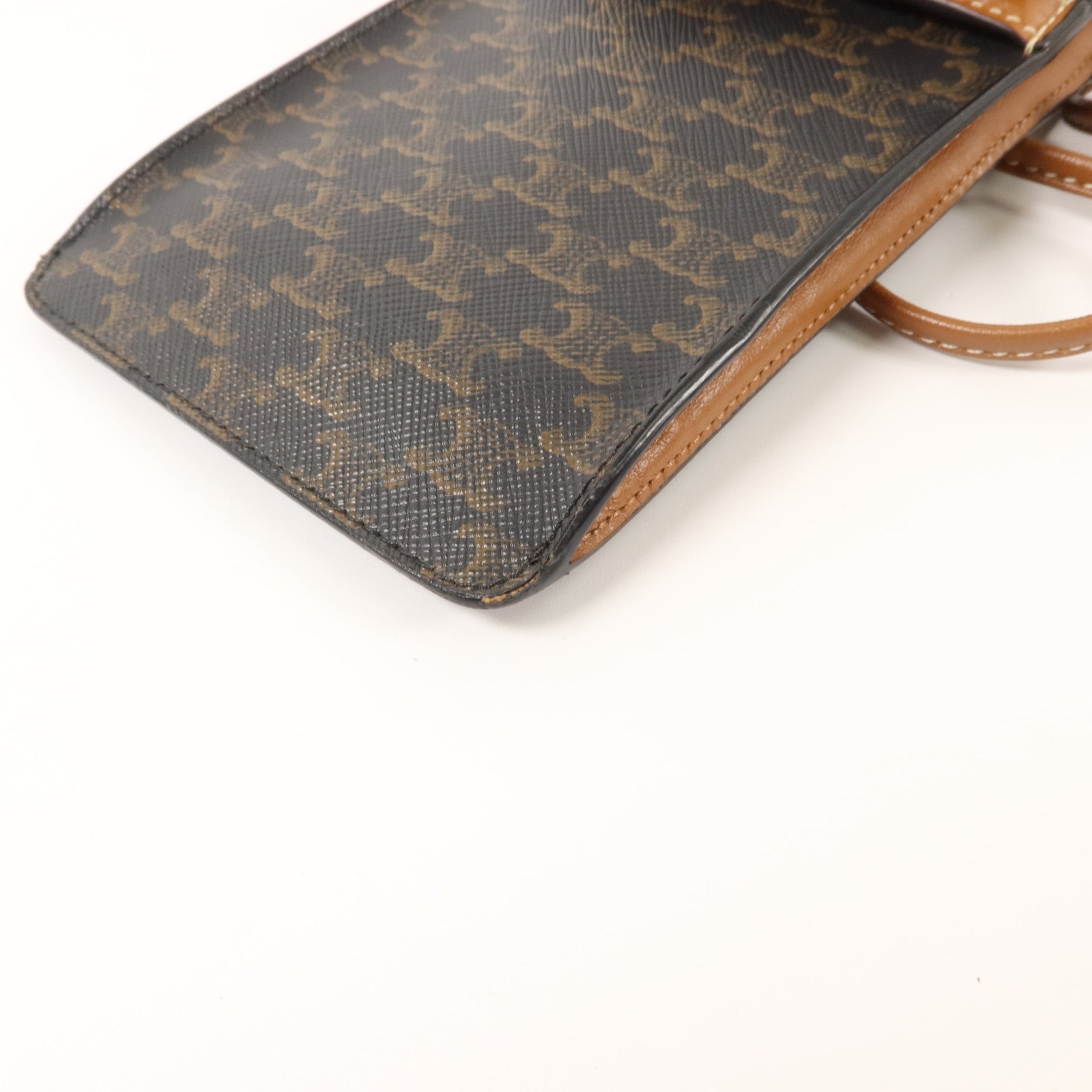 CELINE 塗層帆布/羊皮皮革Triomphe Phone Case電話肩背袋