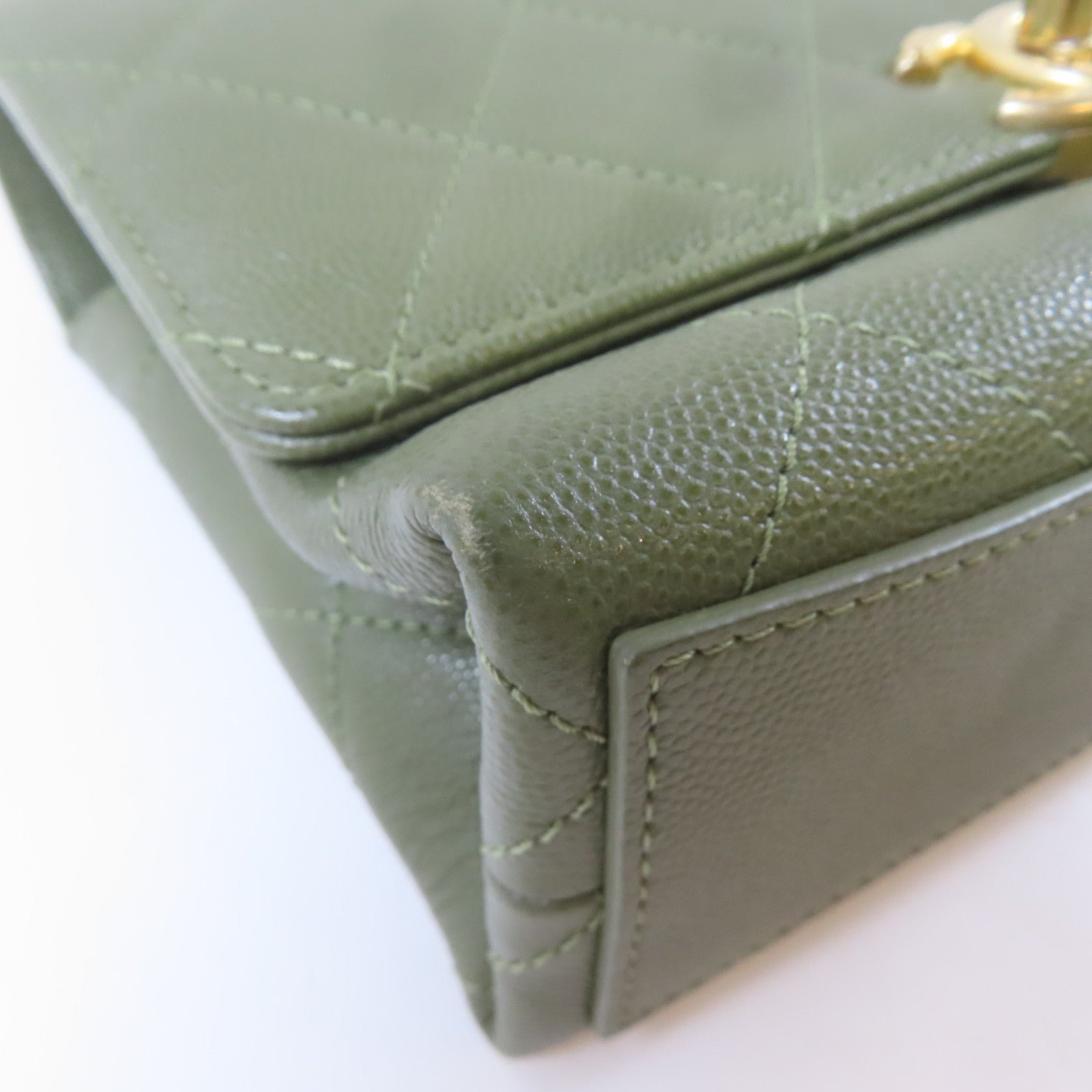 CHANEL 【激減優惠】菱格牛皮皮革21B Flap Bag金扣鏈帶手挽肩背兩用袋綠色