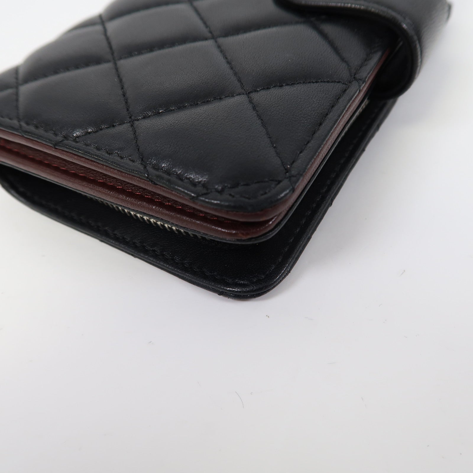 CHANEL 菱格羊皮皮革Wallet銀扣長錢包黑色
