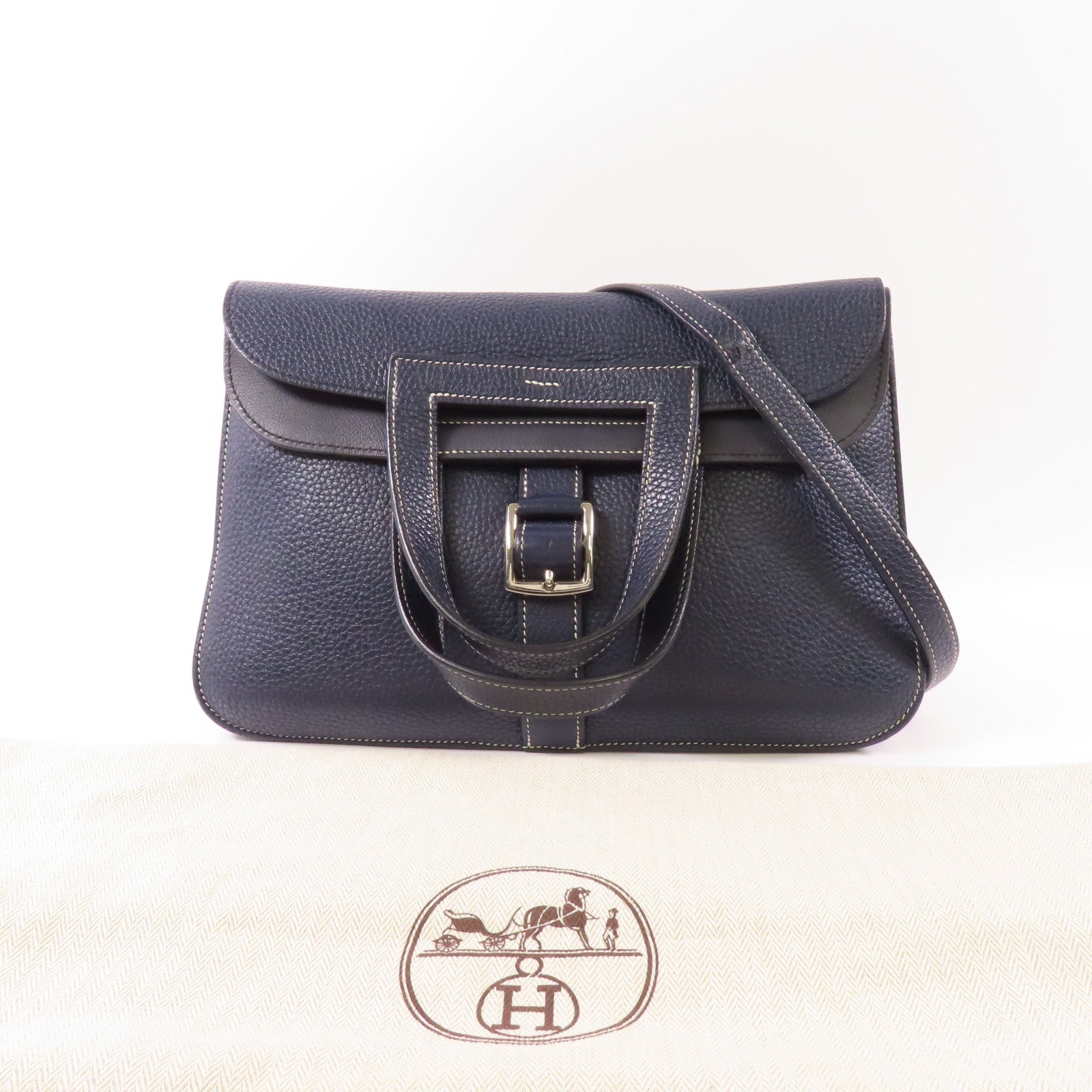 HERMES Clemence皮革Halzan 31銀扣手挽肩背兩用袋
