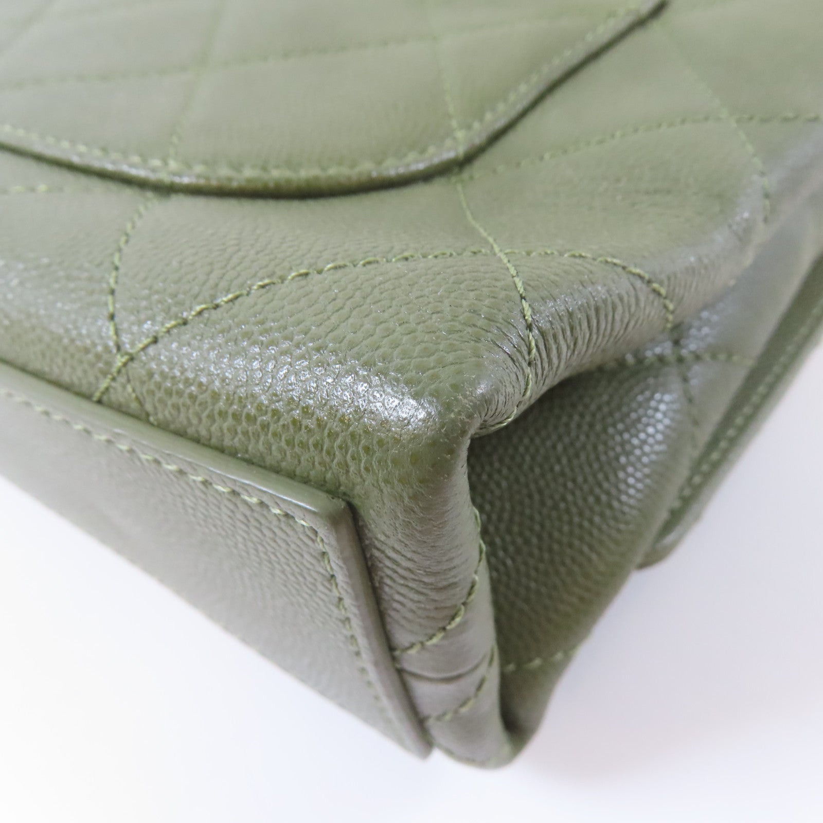 CHANEL 【激減優惠】菱格牛皮皮革21B Flap Bag金扣鏈帶手挽肩背兩用袋綠色