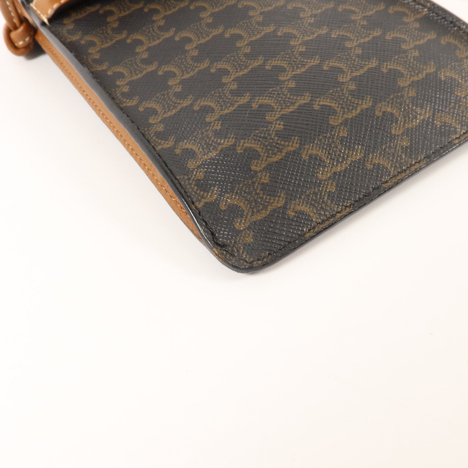 CELINE 塗層帆布/羊皮皮革Triomphe Phone Case電話肩背袋