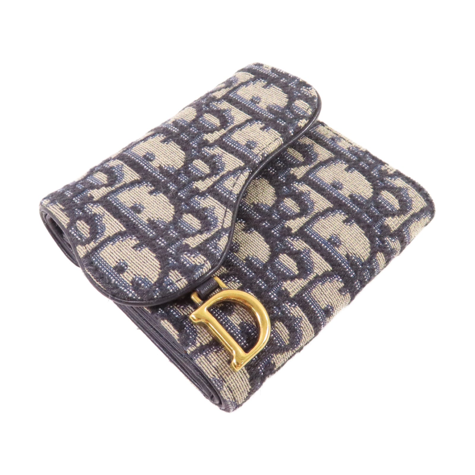 Dior Oblique帆布Mini Wallet金扣短錢包藍色