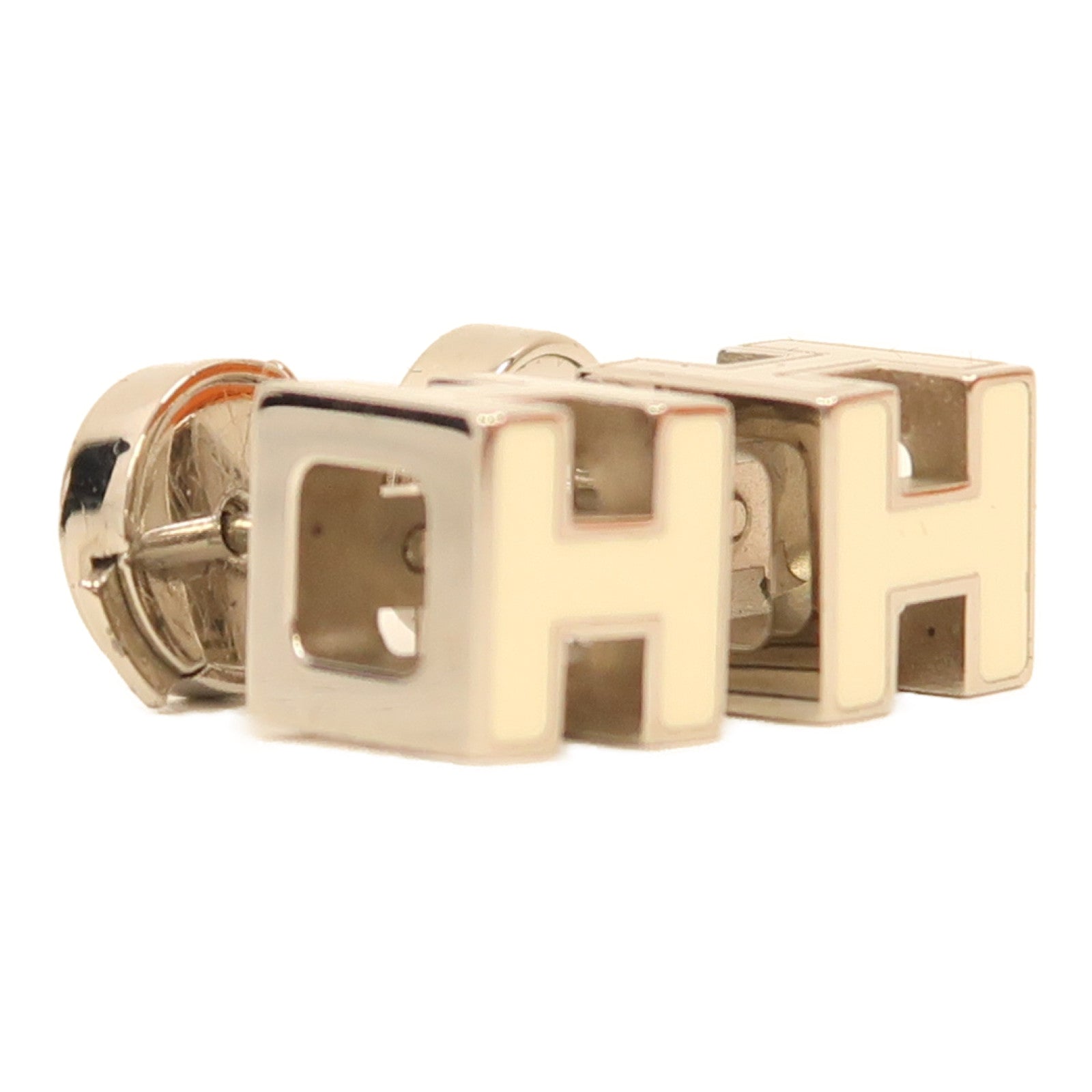 HERMES 金屬H Cube耳環白色/銀色