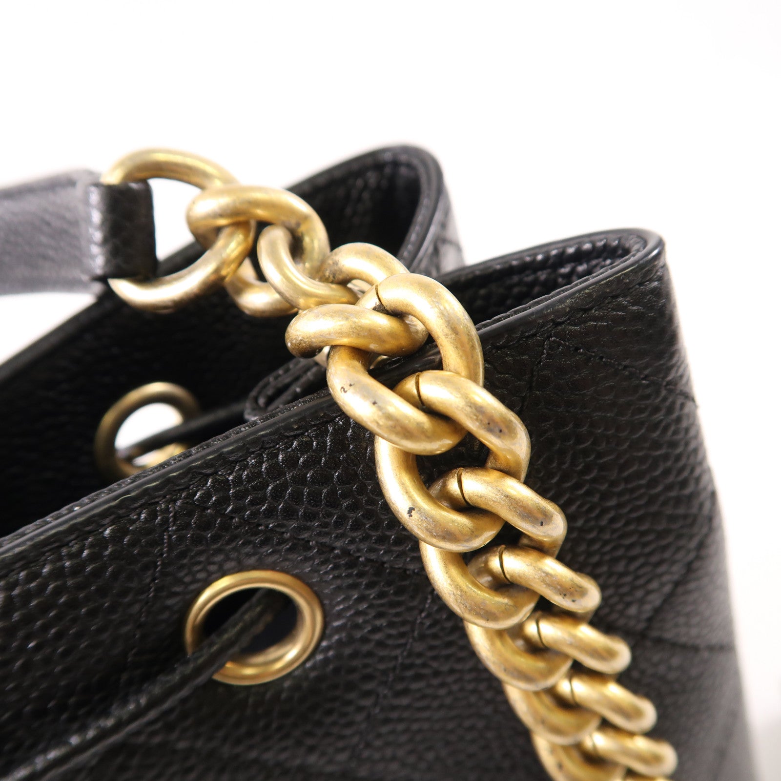 CHANEL 牛皮皮革Bucket Bag金扣鏈帶手挽肩背兩用袋