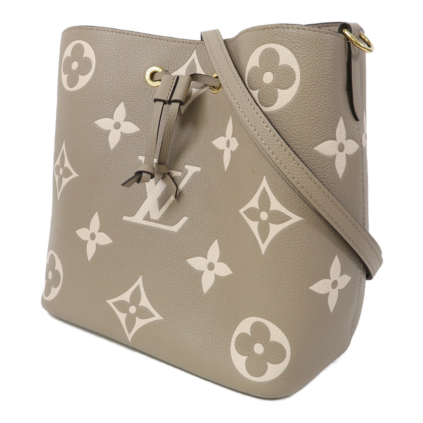 LOUIS VUITTON Monogram Empreinte Neo Noe MM金扣肩背袋卡其色