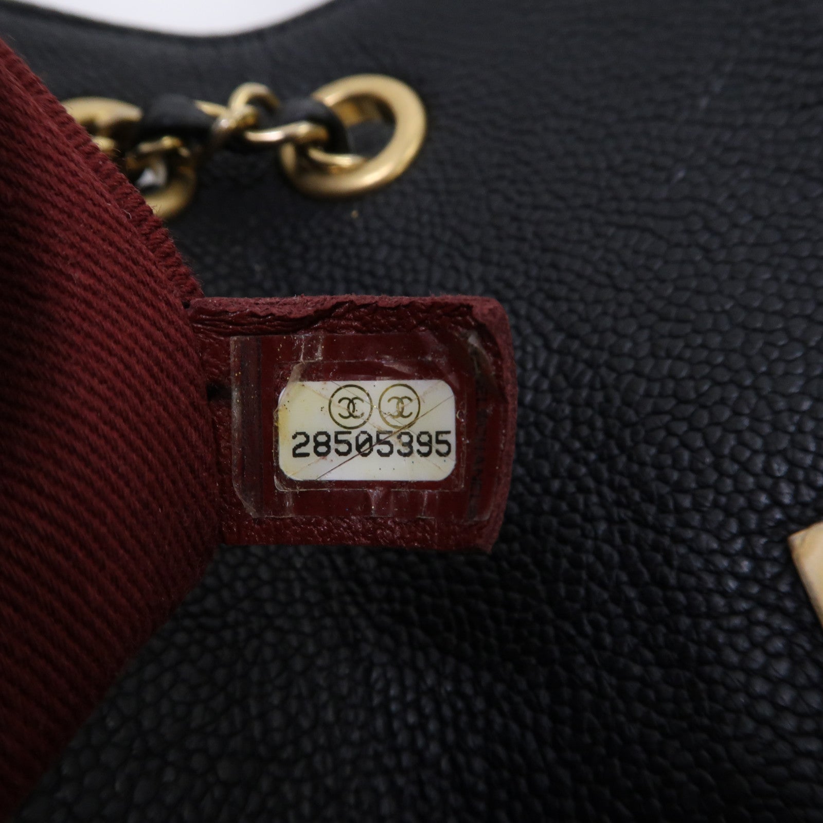CHANEL 菱格Caviar皮革Chain Shoulder Bag金扣鏈帶肩背袋黑色