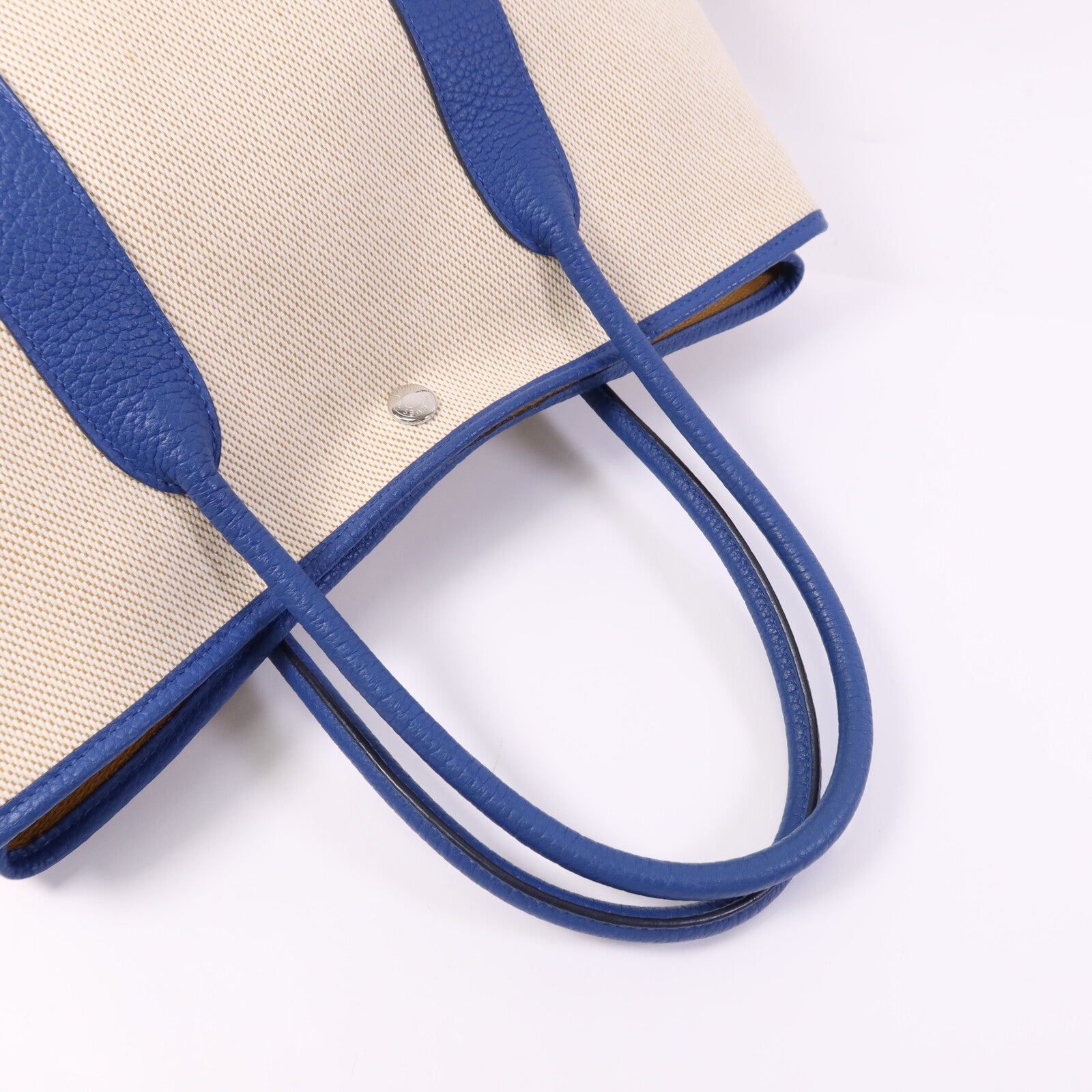 HERMES 帆布/皮革Garden Party PM銀扣手挽袋Bleu France