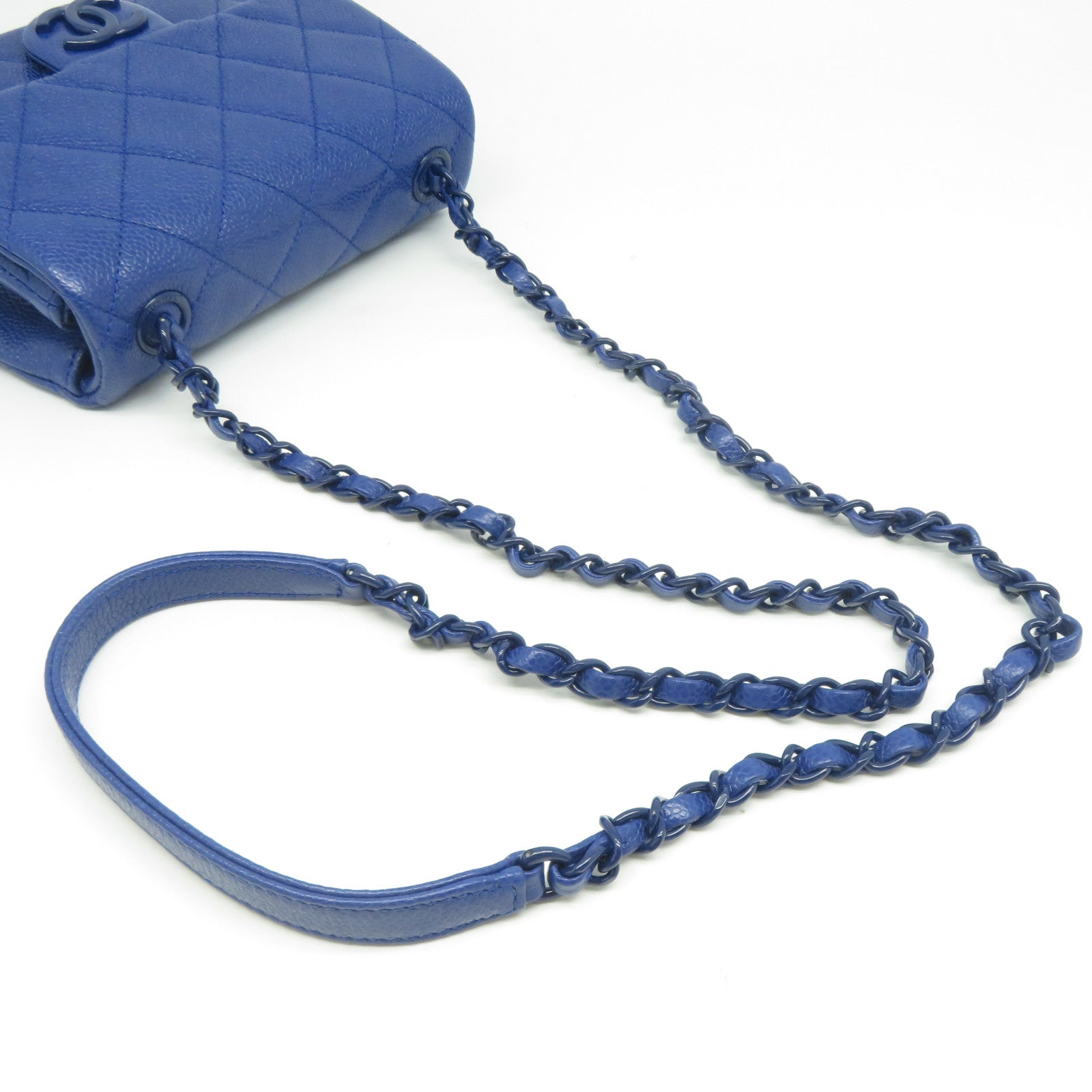 CHANEL 【激減優惠】菱格Caviar皮革Chain Shoulder銀扣鏈帶肩背袋藍色