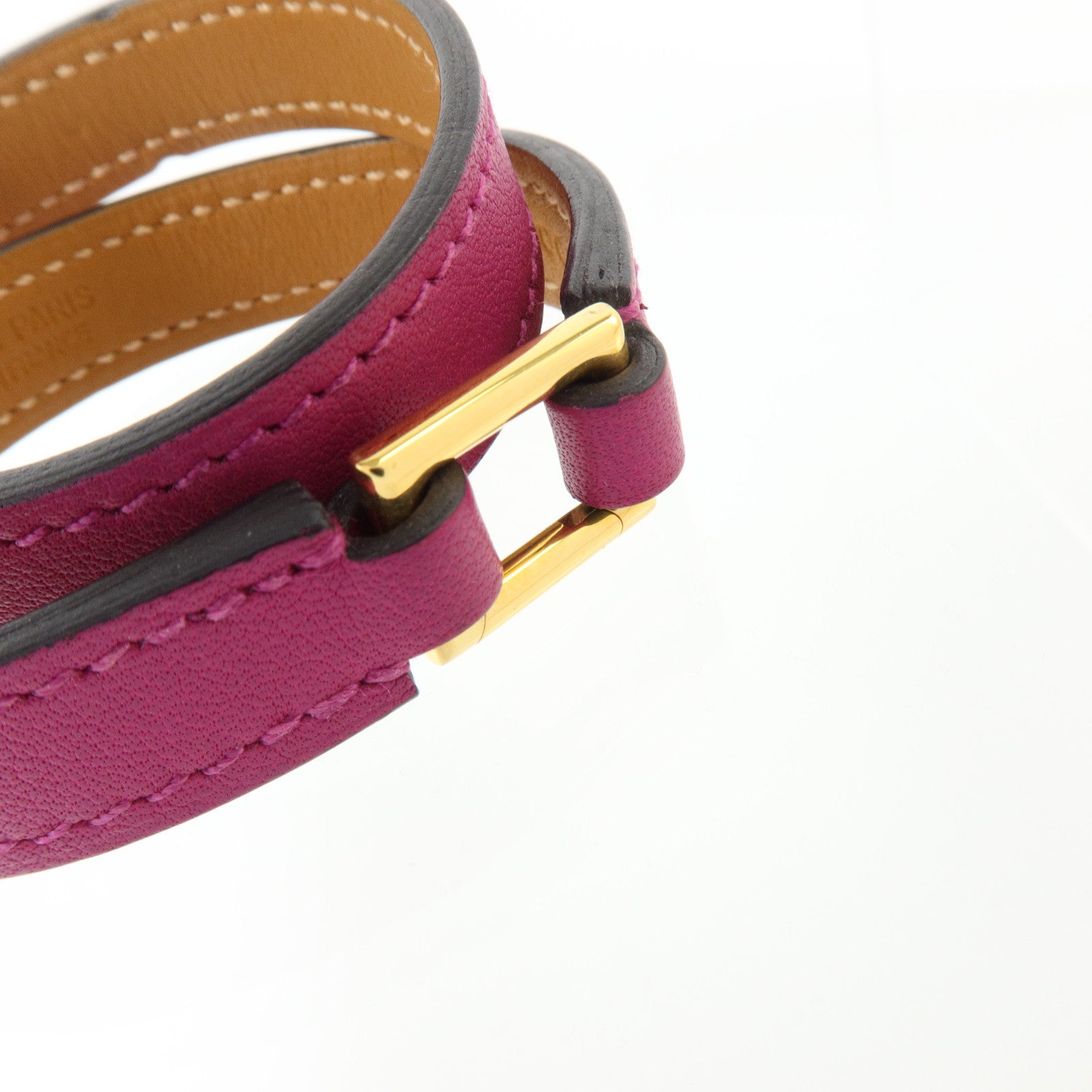 HERMES Swift皮革Rivale Double Tour Bangel金扣手鐲Rose Pourpre