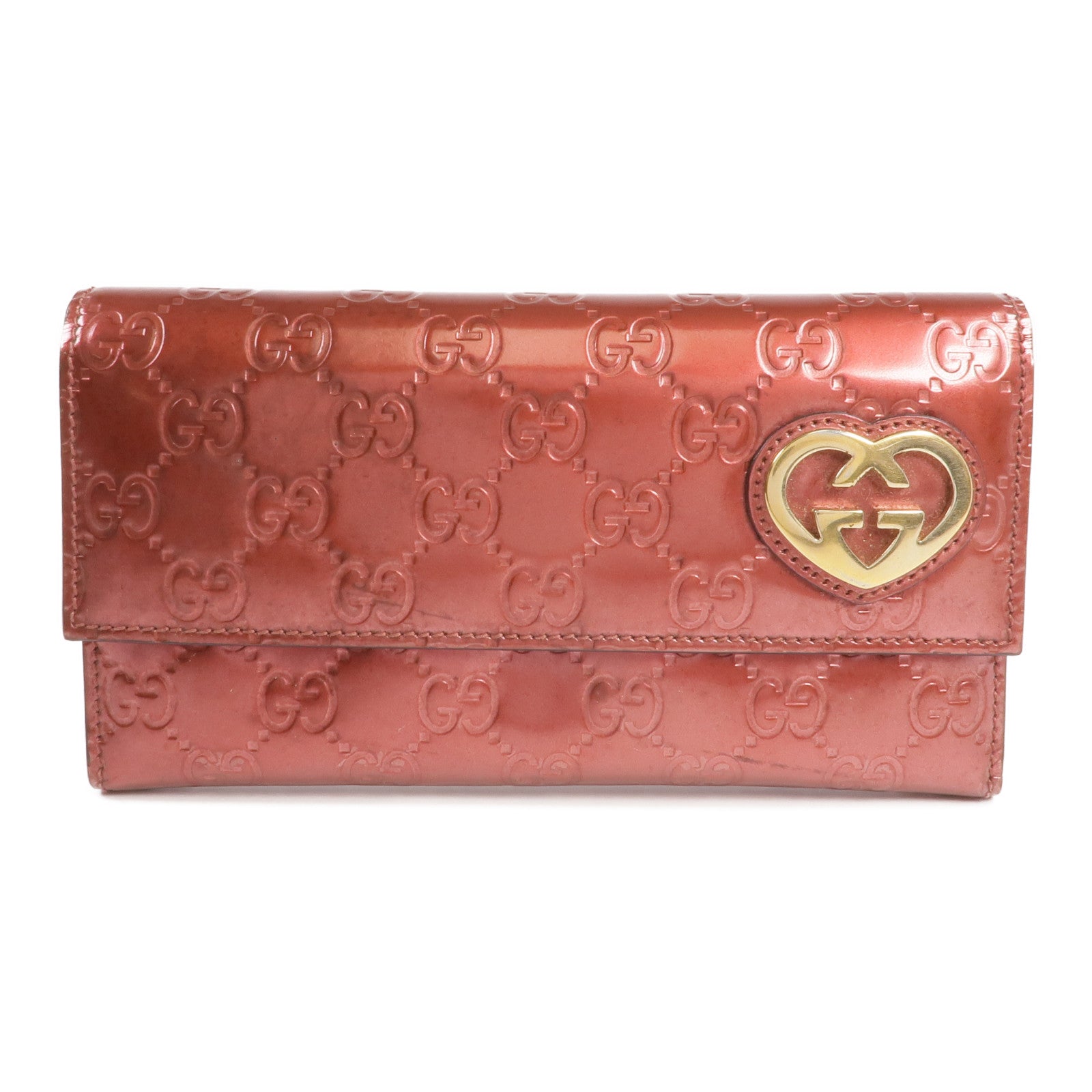 GUCCI 漆皮皮革Lovely Heart Continental Wallet金扣長錢包