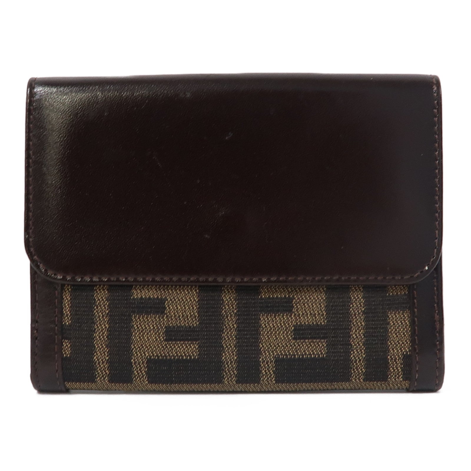 FENDI 帆布/皮革Wallet銀扣錢包啡色
