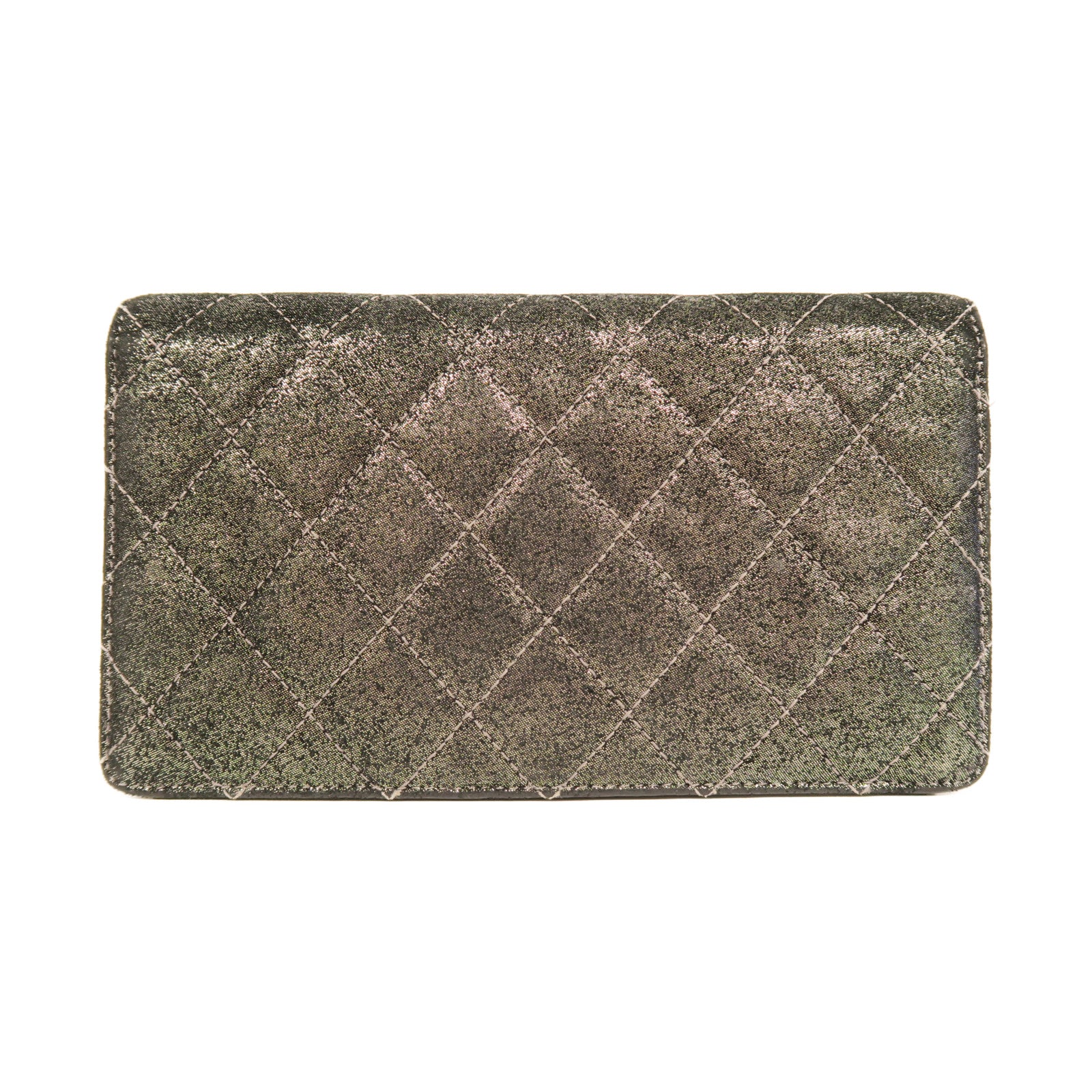 CHANEL 【激減優惠】菱格棉布/羊皮皮革Long Wallet銀扣長錢包銀灰色
