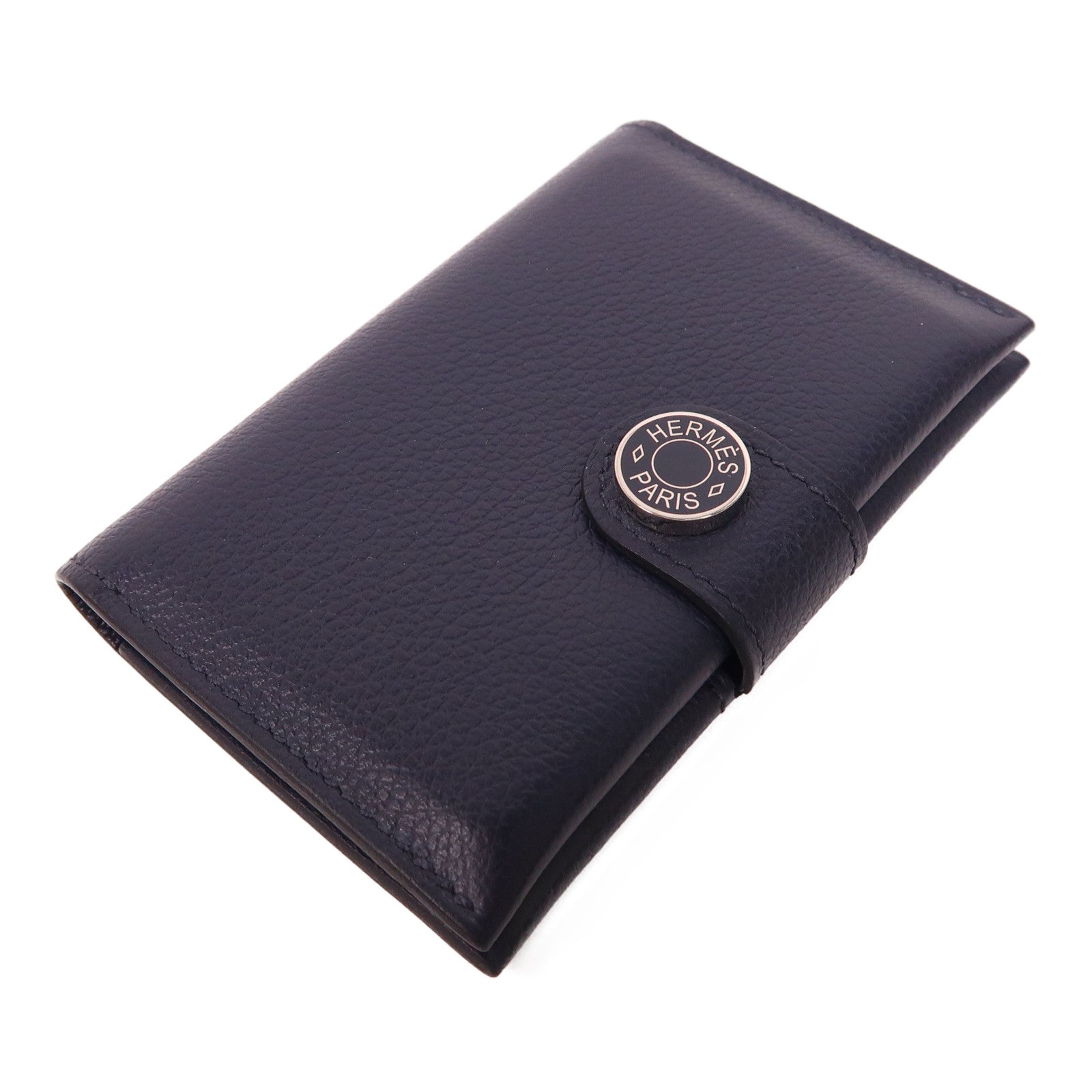 HERMES Evercolor皮革Dogon Card Case銀扣卡片套Navy