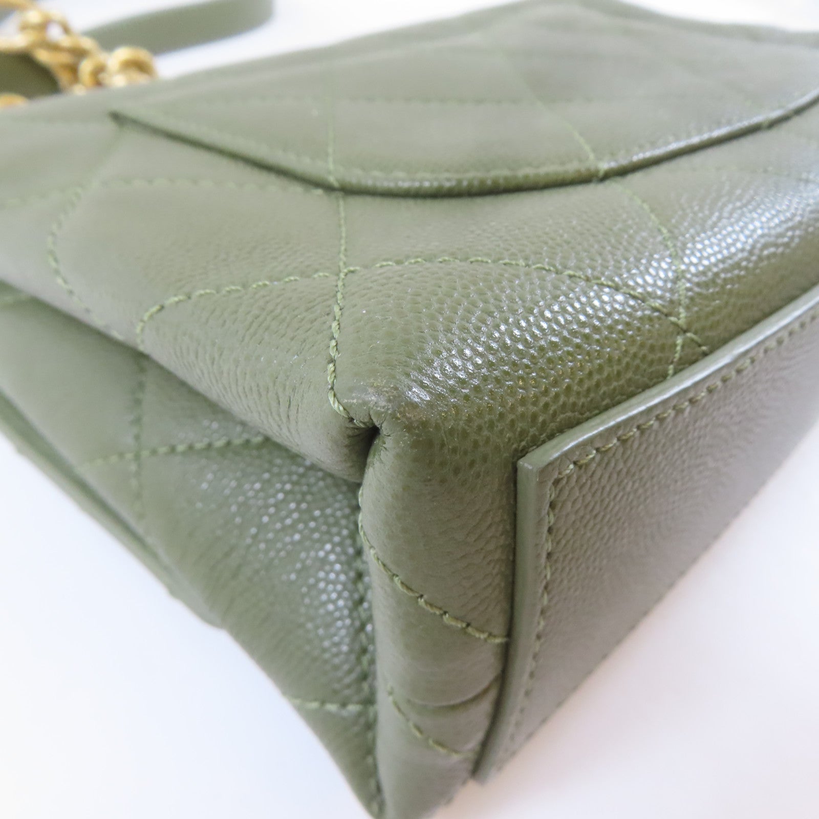 CHANEL 【激減優惠】菱格牛皮皮革21B Flap Bag金扣鏈帶手挽肩背兩用袋綠色