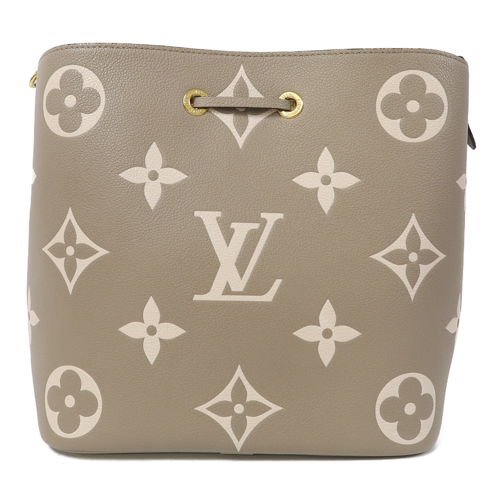 LOUIS VUITTON Monogram Empreinte Neo Noe MM金扣肩背袋卡其色