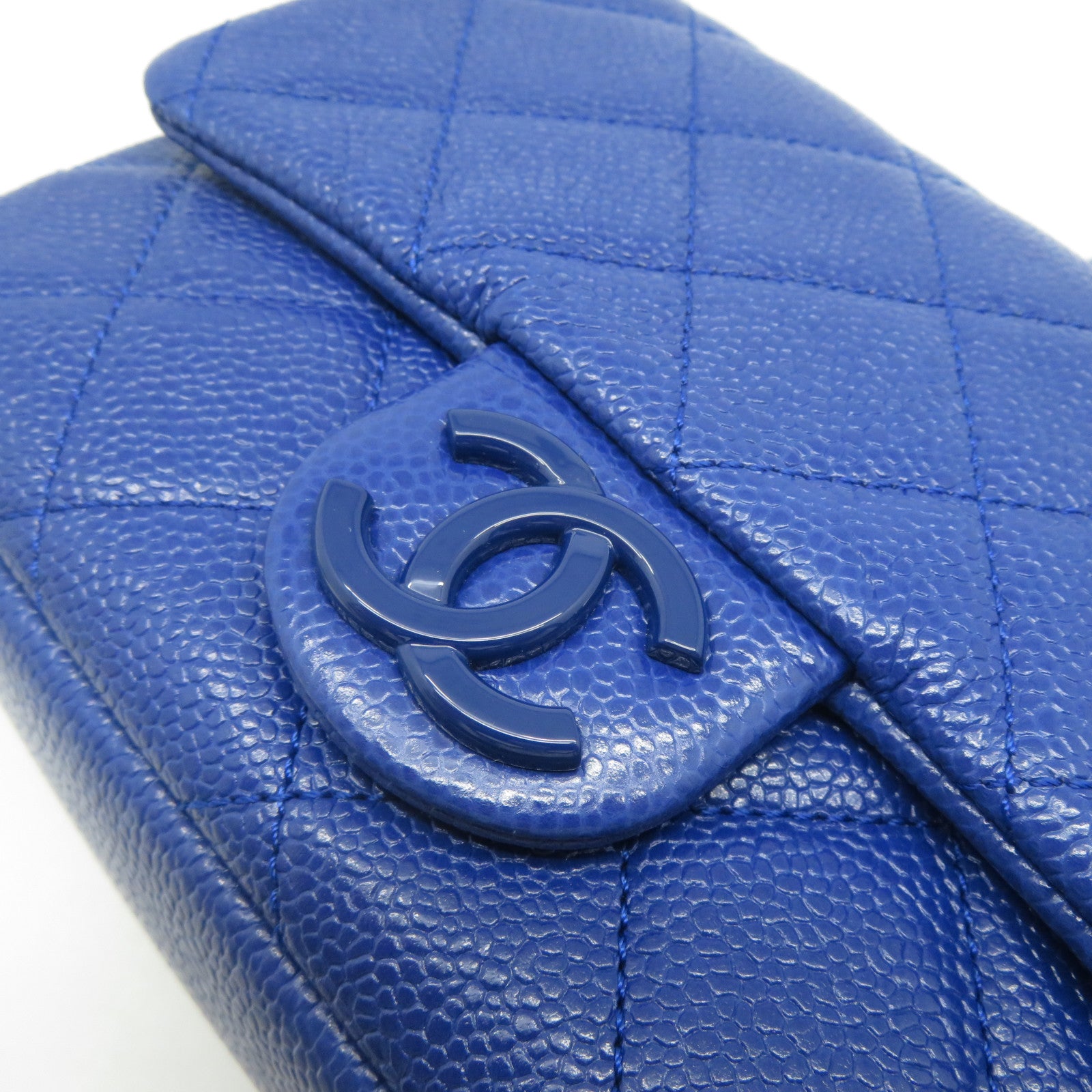 CHANEL 【激減優惠】菱格Caviar皮革Chain Shoulder銀扣鏈帶肩背袋藍色