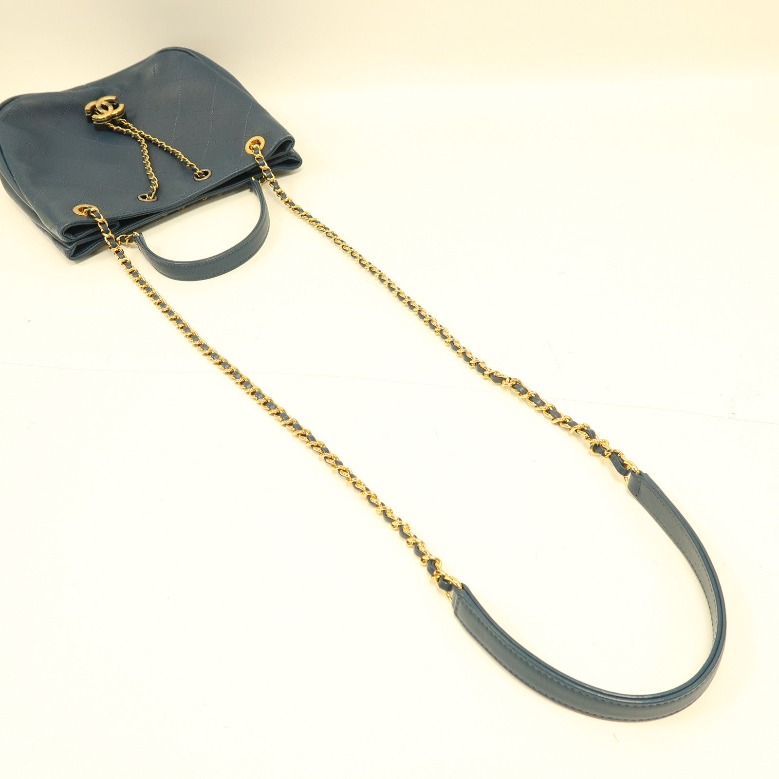 CHANEL 【激減優惠】菱格牛皮皮革Shoulder Bag金扣鏈帶肩背袋藍色