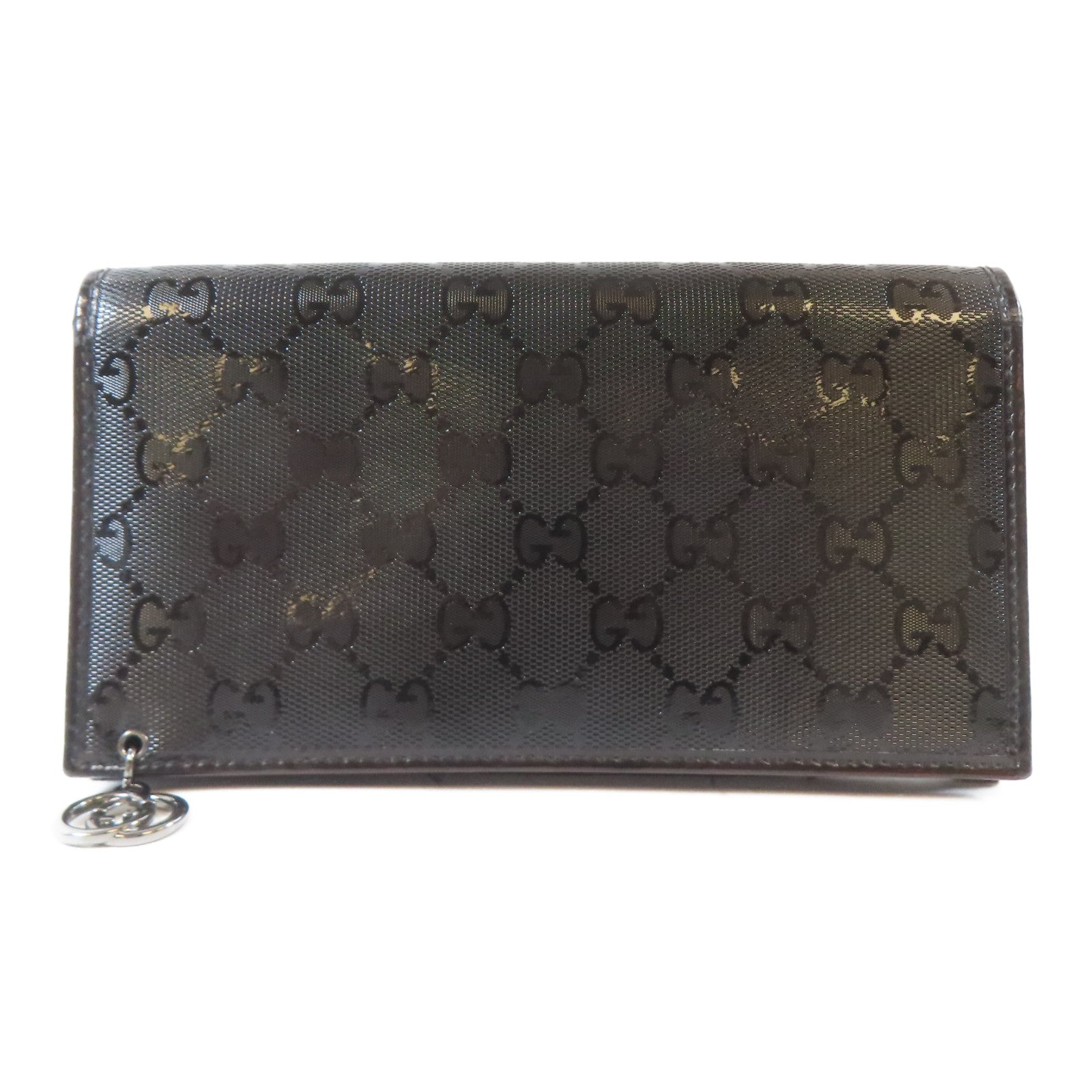 GUCCI 塗層帆布Long Wallet黑扣長錢包黑色