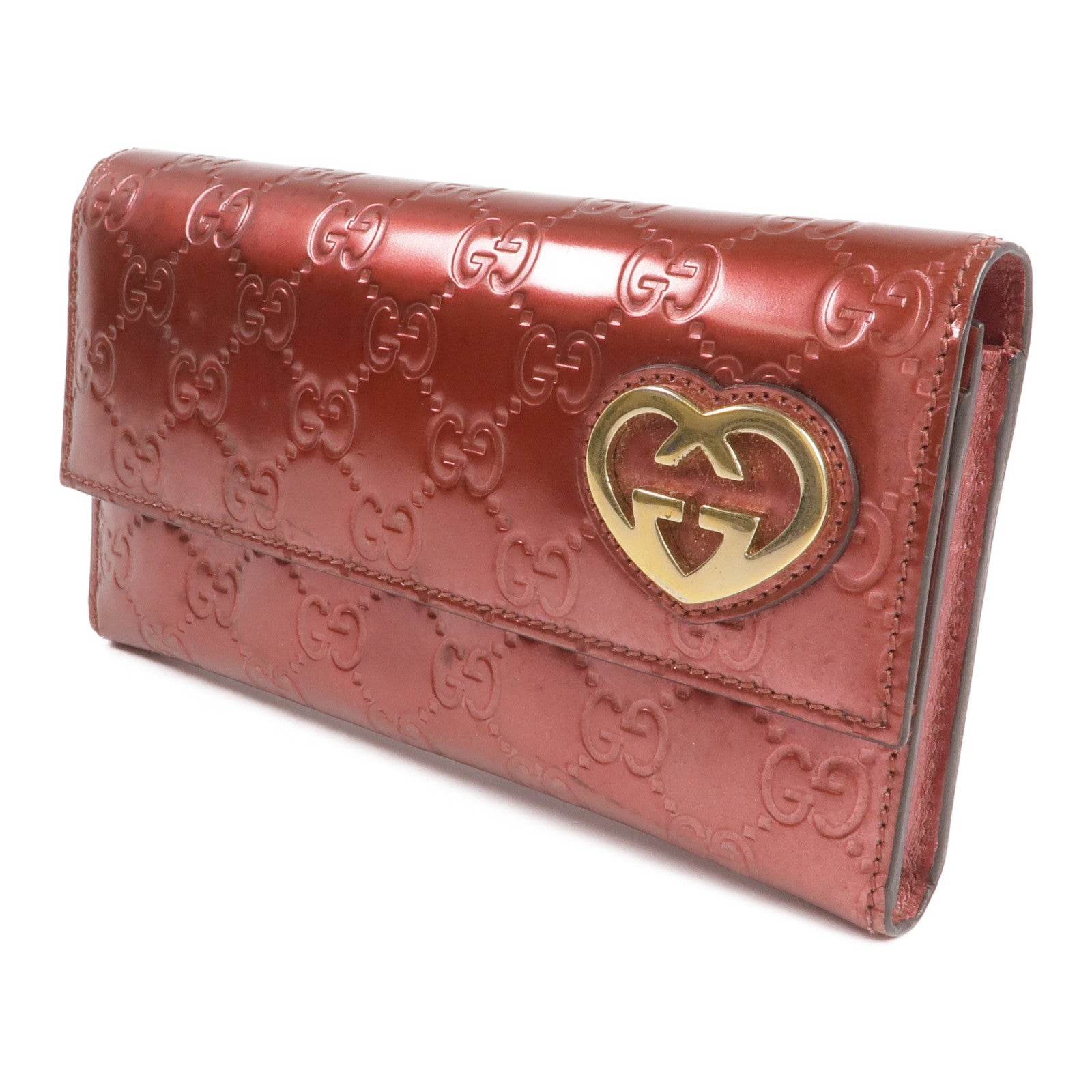 GUCCI 漆皮皮革Lovely Heart Continental Wallet金扣長錢包