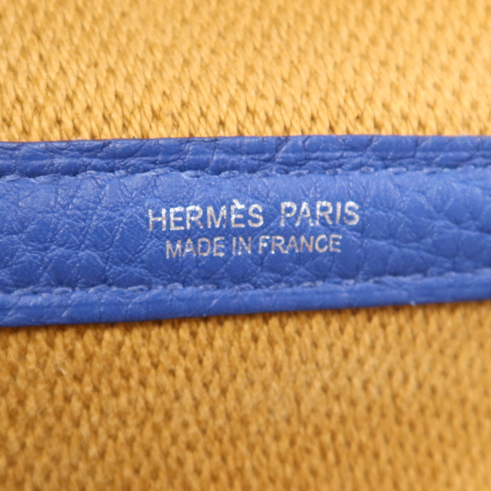 HERMES 帆布/皮革Garden Party PM銀扣手挽袋Bleu France