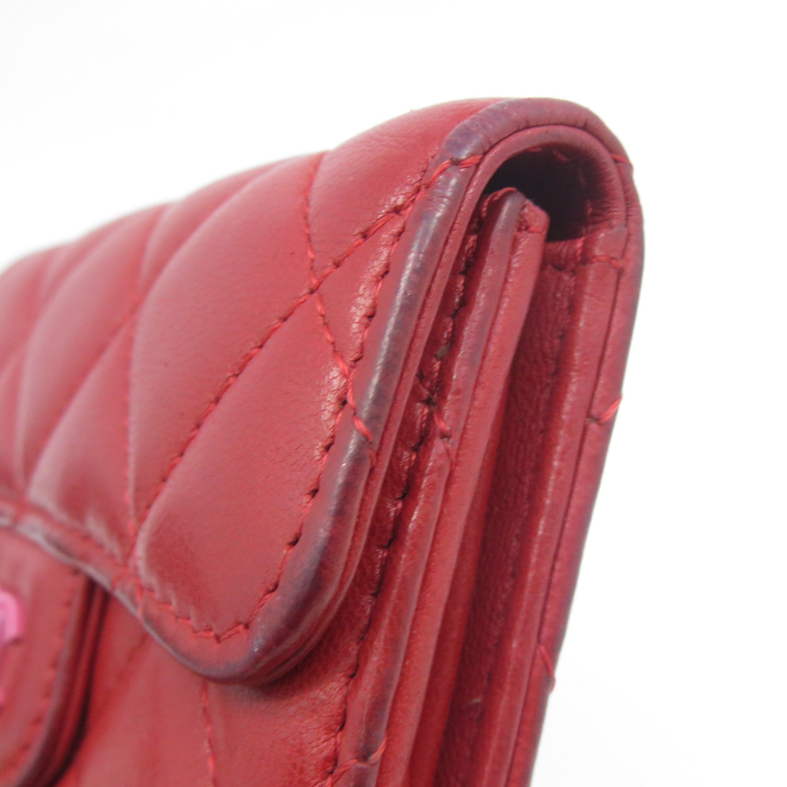CHANEL 【清倉大減價】菱格羊皮皮革Coin Purse銀扣零錢包紅色
