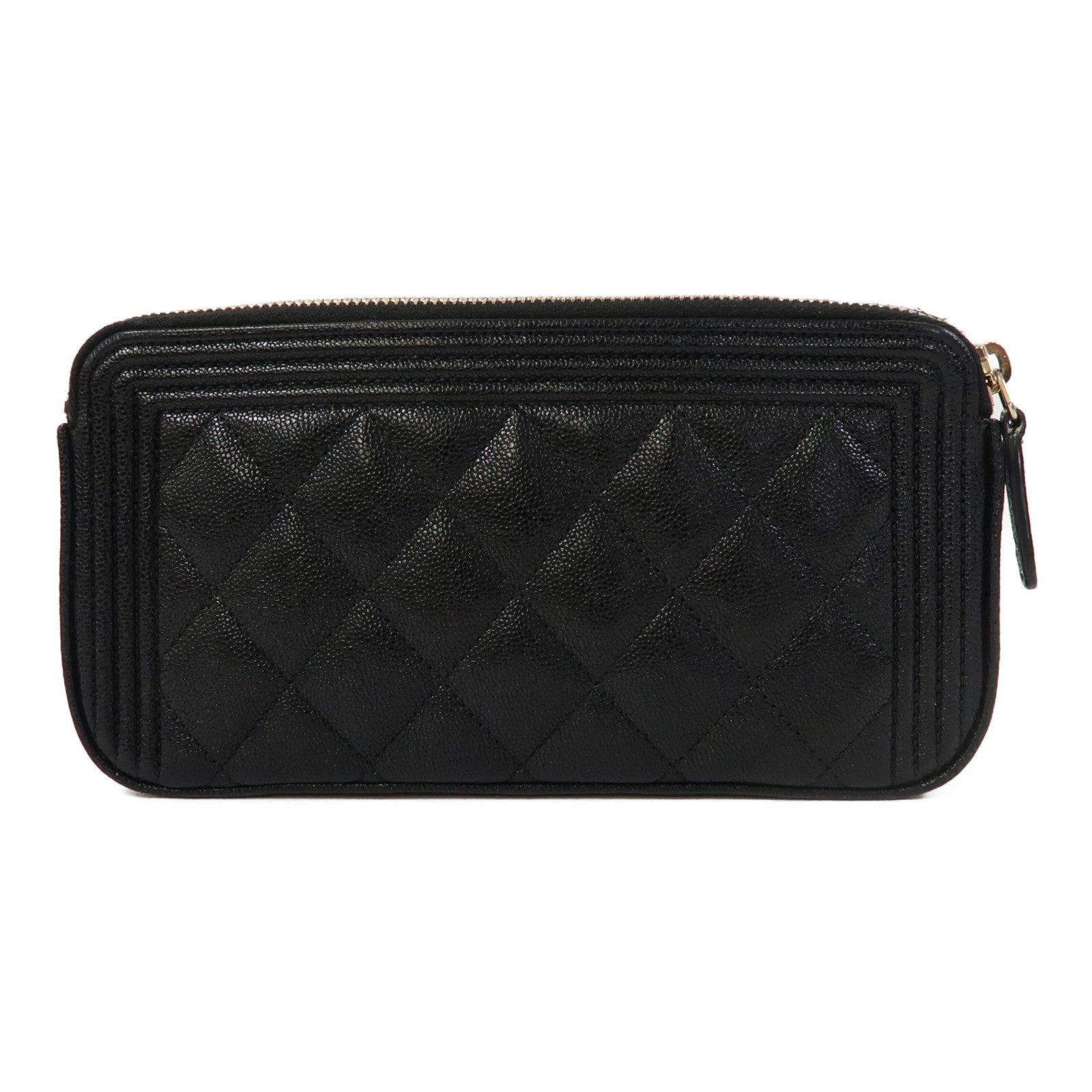 CHANEL 菱格牛皮皮革Boy Chanel WOC Double Zip Clutch金扣鏈帶肩背袋黑色