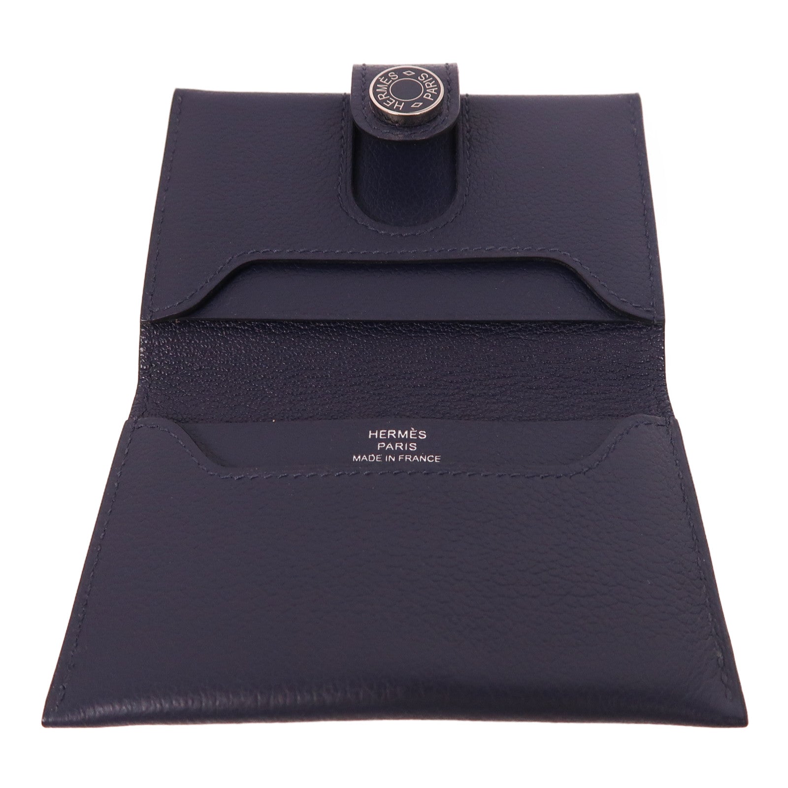 HERMES Evercolor皮革Dogon Card Case銀扣卡片套Navy