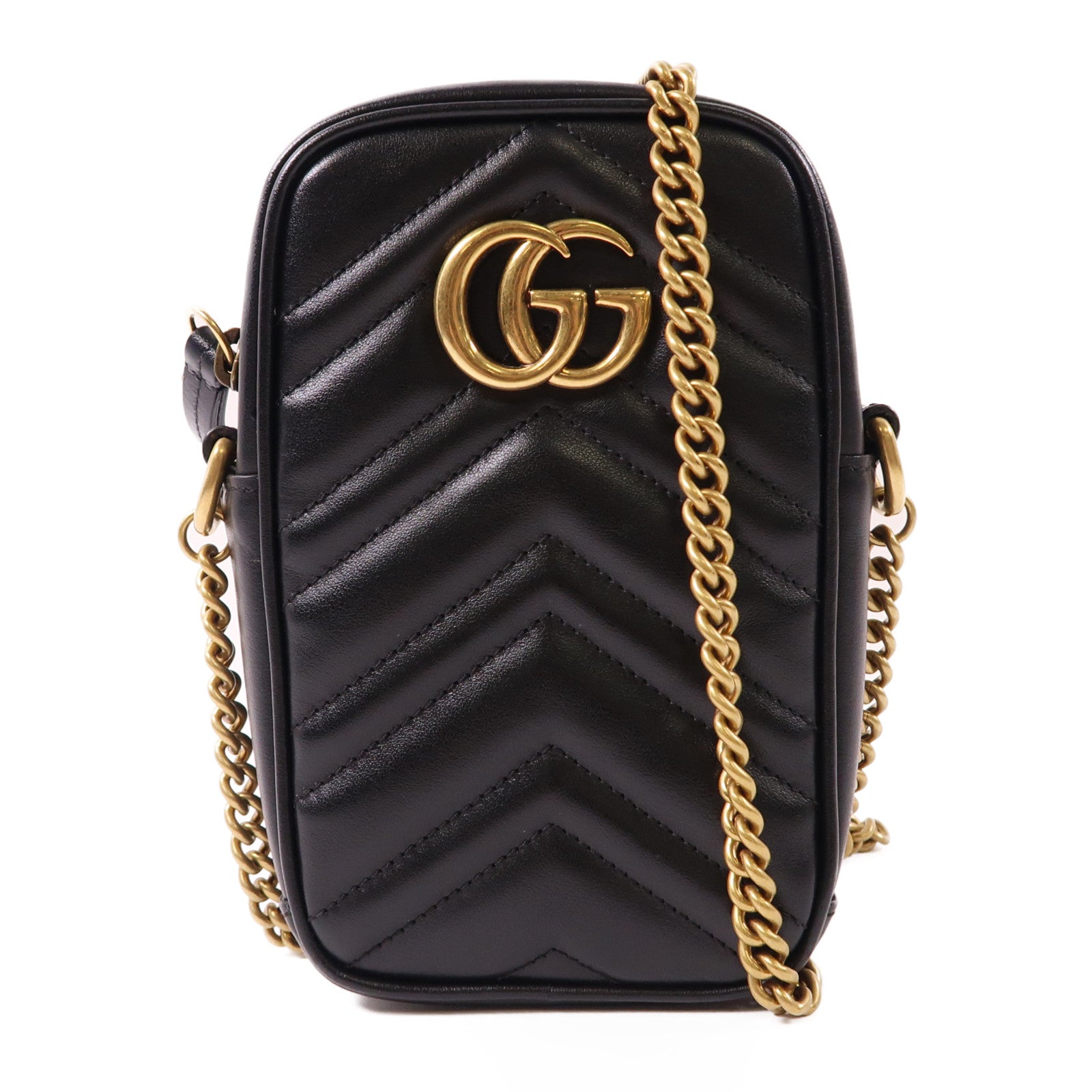 GUCCI 牛皮皮革GG Marnont Mini Bag金扣鏈帶肩背袋黑色
